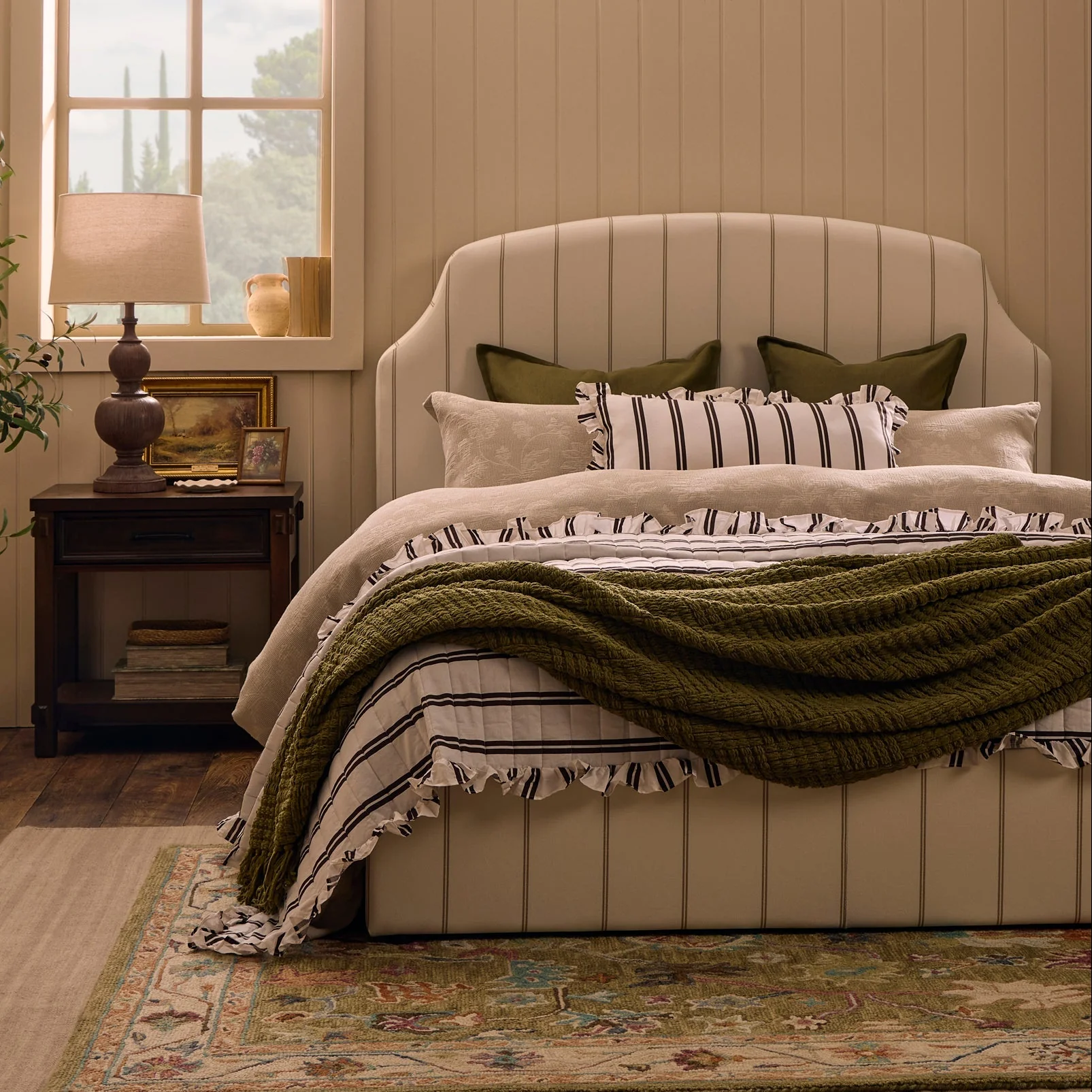 Noa Ruffle Edge Stripe Bedspread - Chocolate