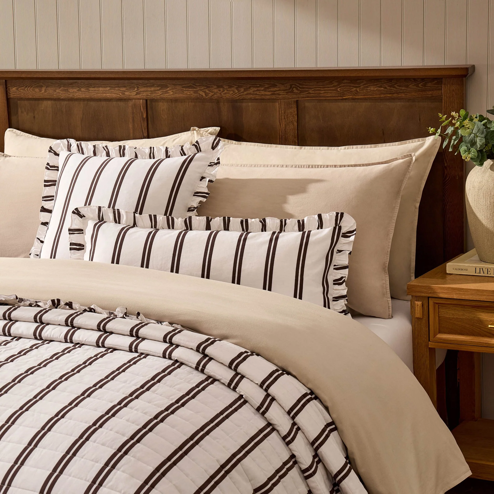 Noa Ruffle Edge Stripe Bedspread - Chocolate - Image 4