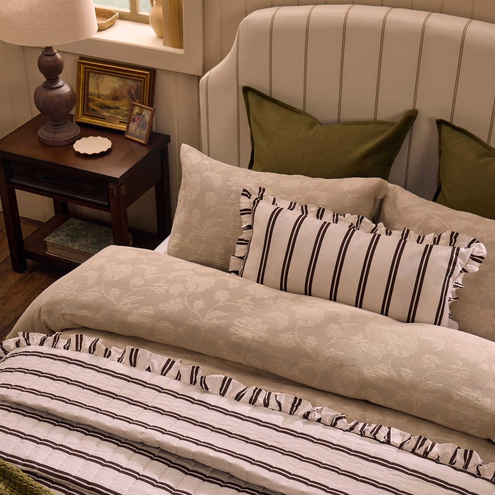 Noa Ruffle Edge Stripe Cushion Cover - Chocolate - Image 3