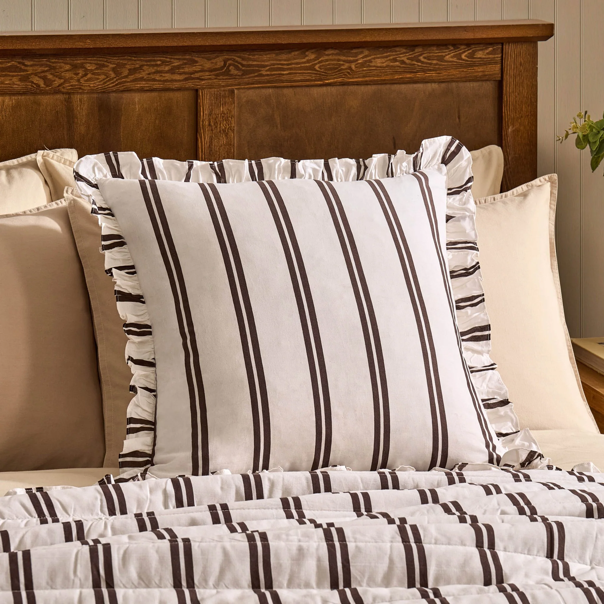 Noa Ruffle Edge Stripe Cushion Cover - Chocolate - Image 4