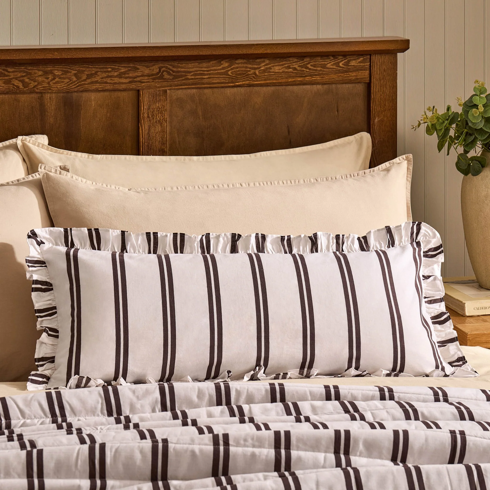 Noa Ruffle Edge Stripe Cushion Cover - Chocolate - Image 5