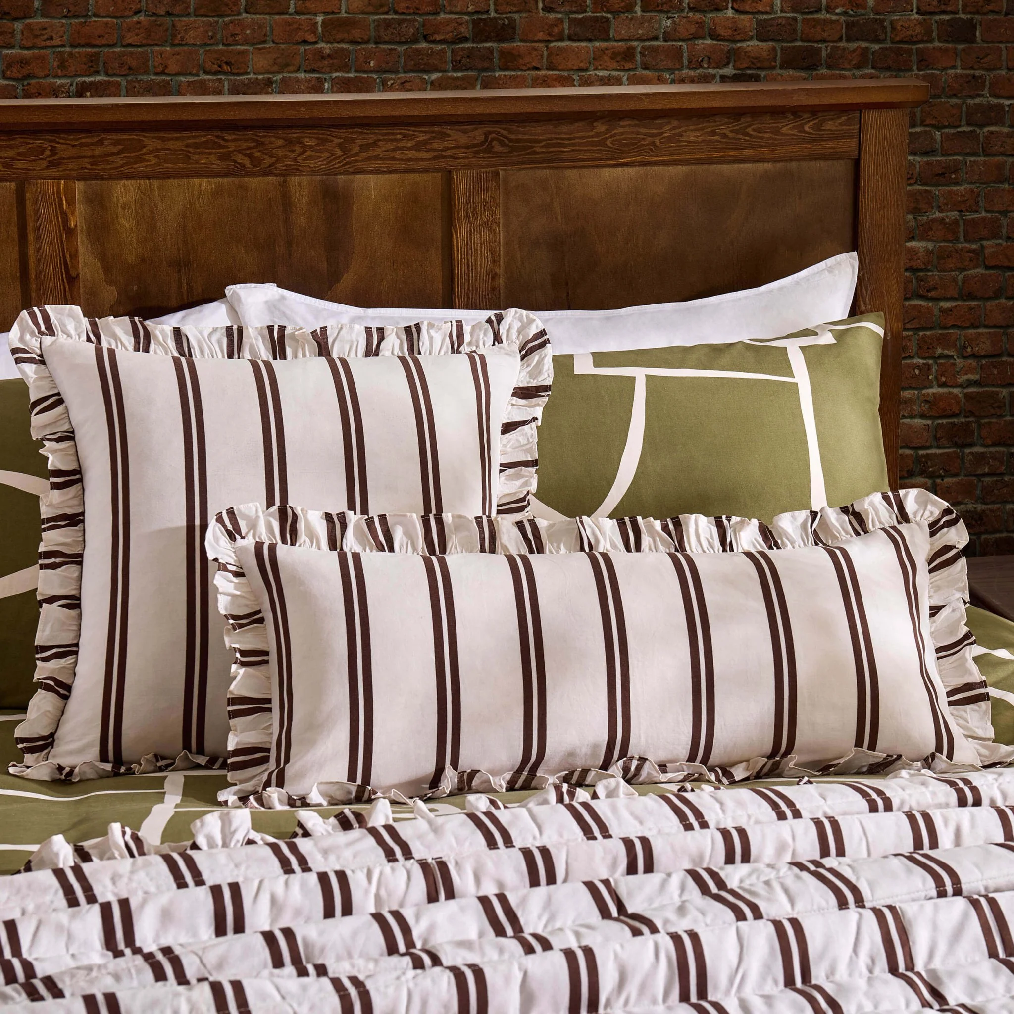 Noa Ruffle Edge Stripe Cushion Cover - Chocolate - Image 6