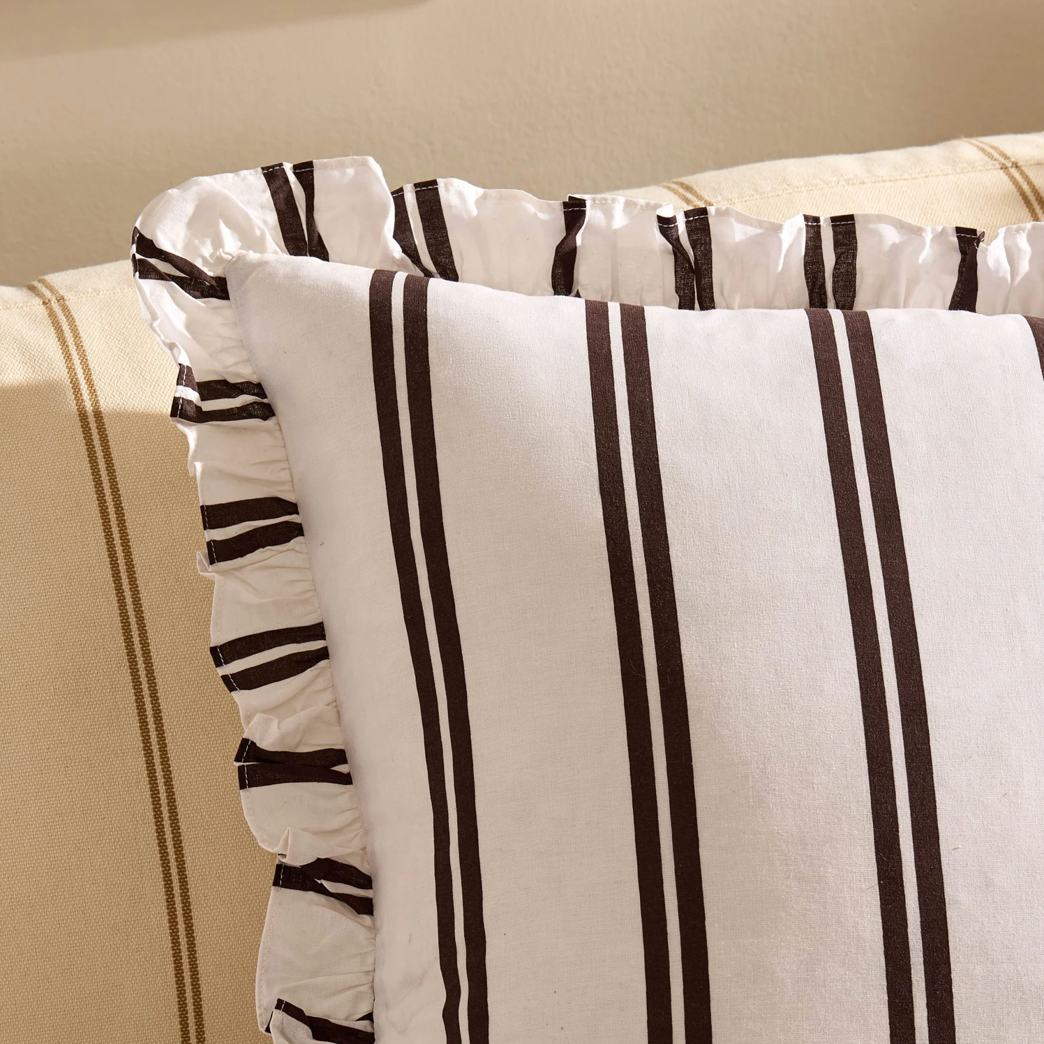 Noa Ruffle Edge Stripe Sofa Cushion Cover - Chocolate - Image 4