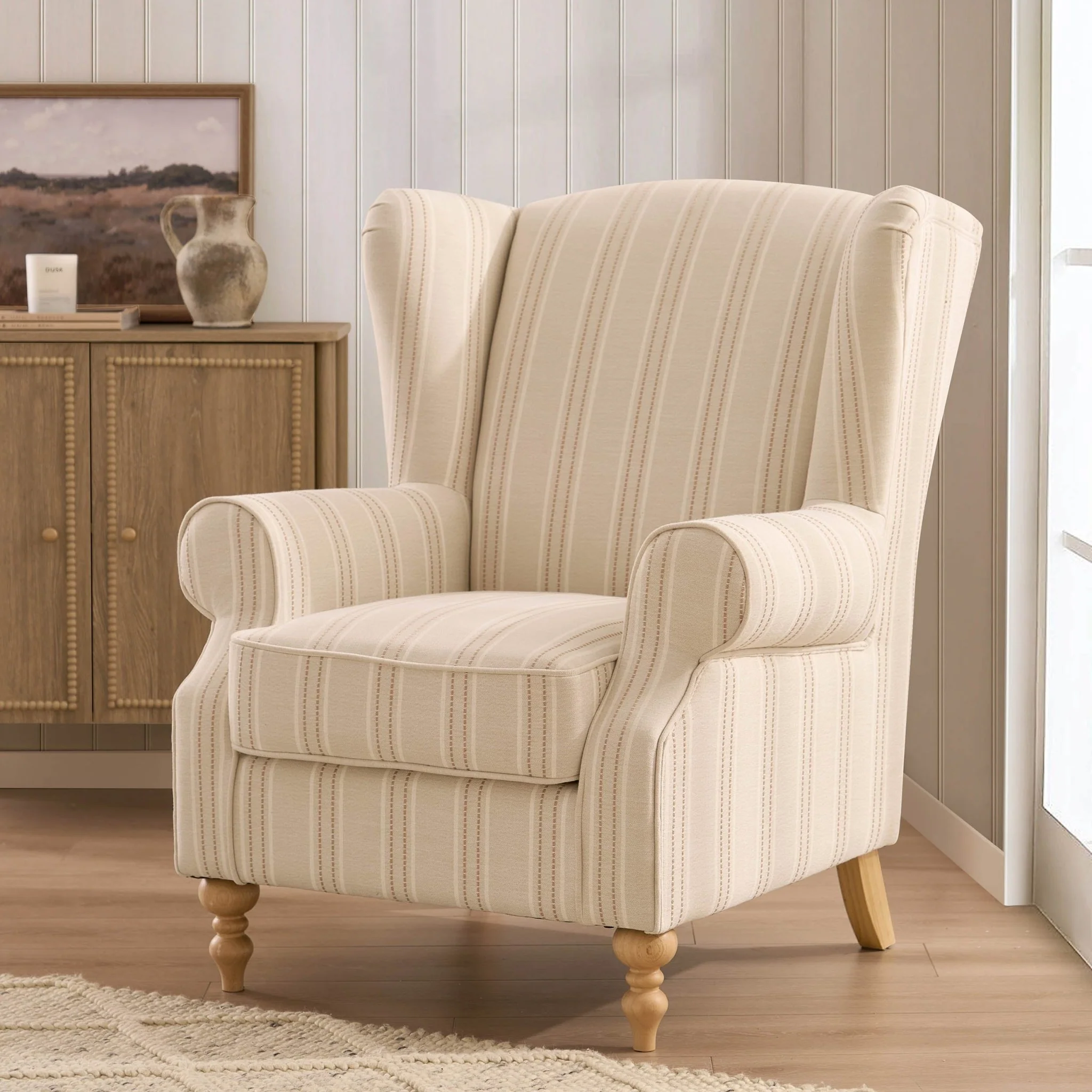 Nora Armchair - Natural Stitched Stripe