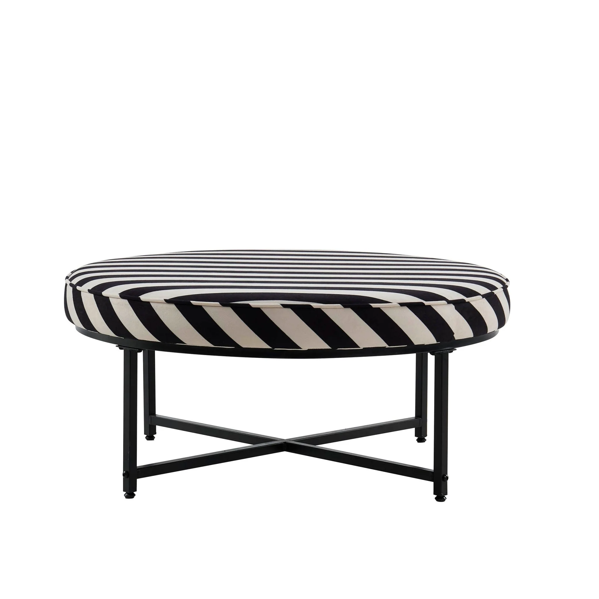 Northwich Black Metal Frame Pouffe - Mono Stripe - Image 4