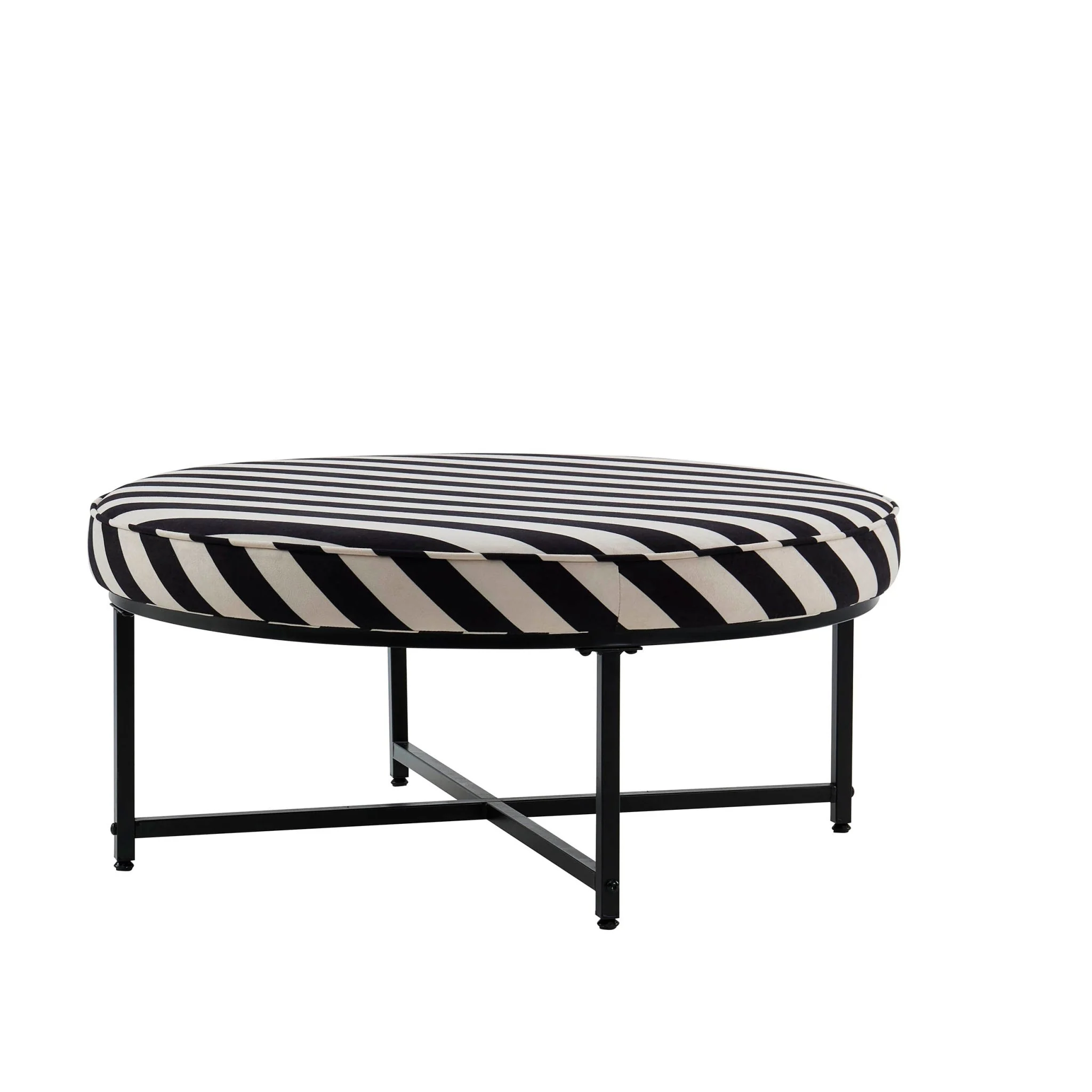 Northwich Black Metal Frame Pouffe - Mono Stripe - Image 5