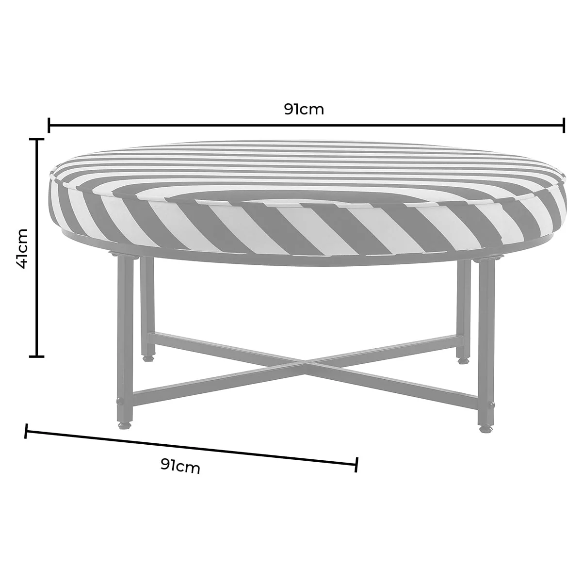 Northwich Black Metal Frame Pouffe - Mono Stripe - Image 9