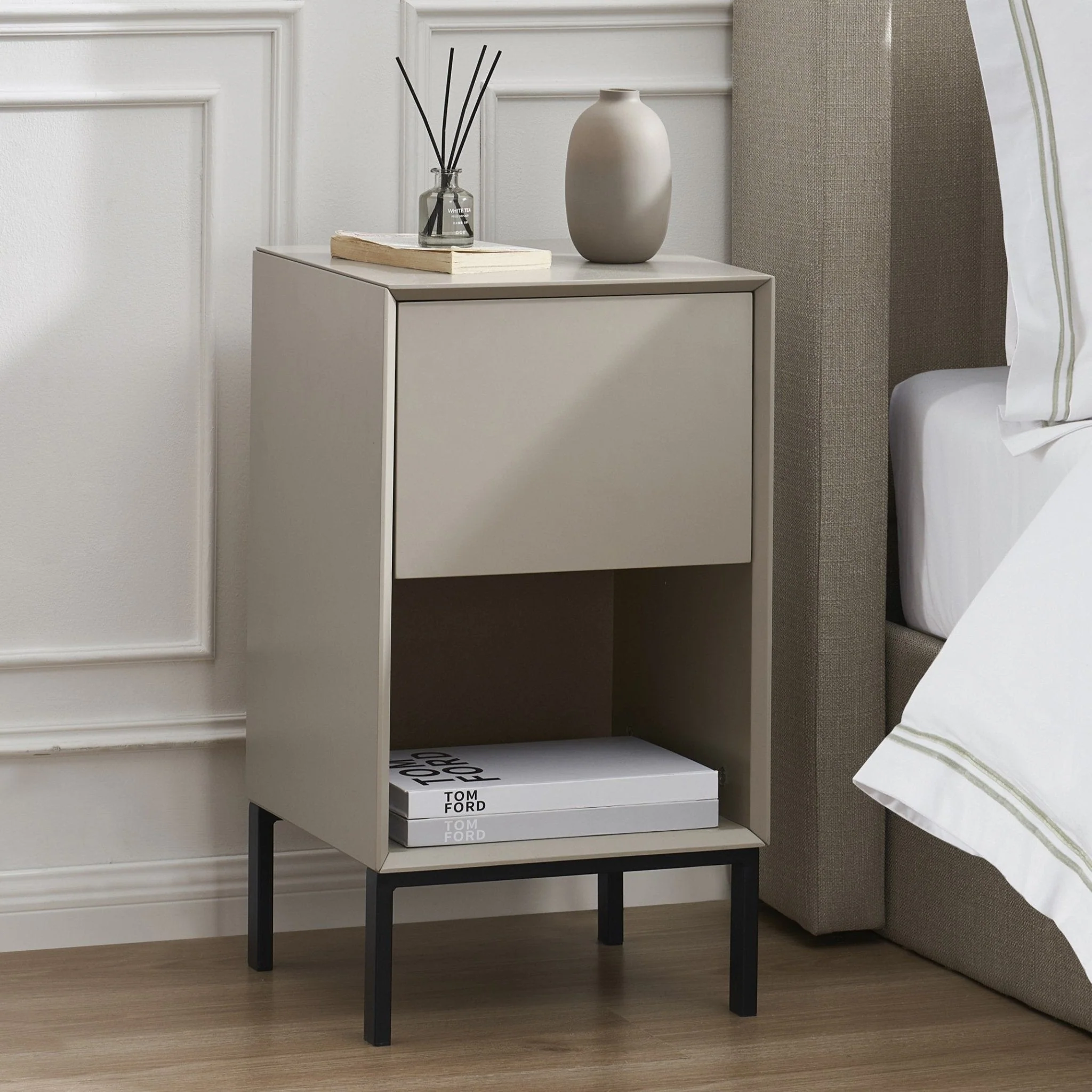 Nova 1 Drawer Bedside Table - Taupe