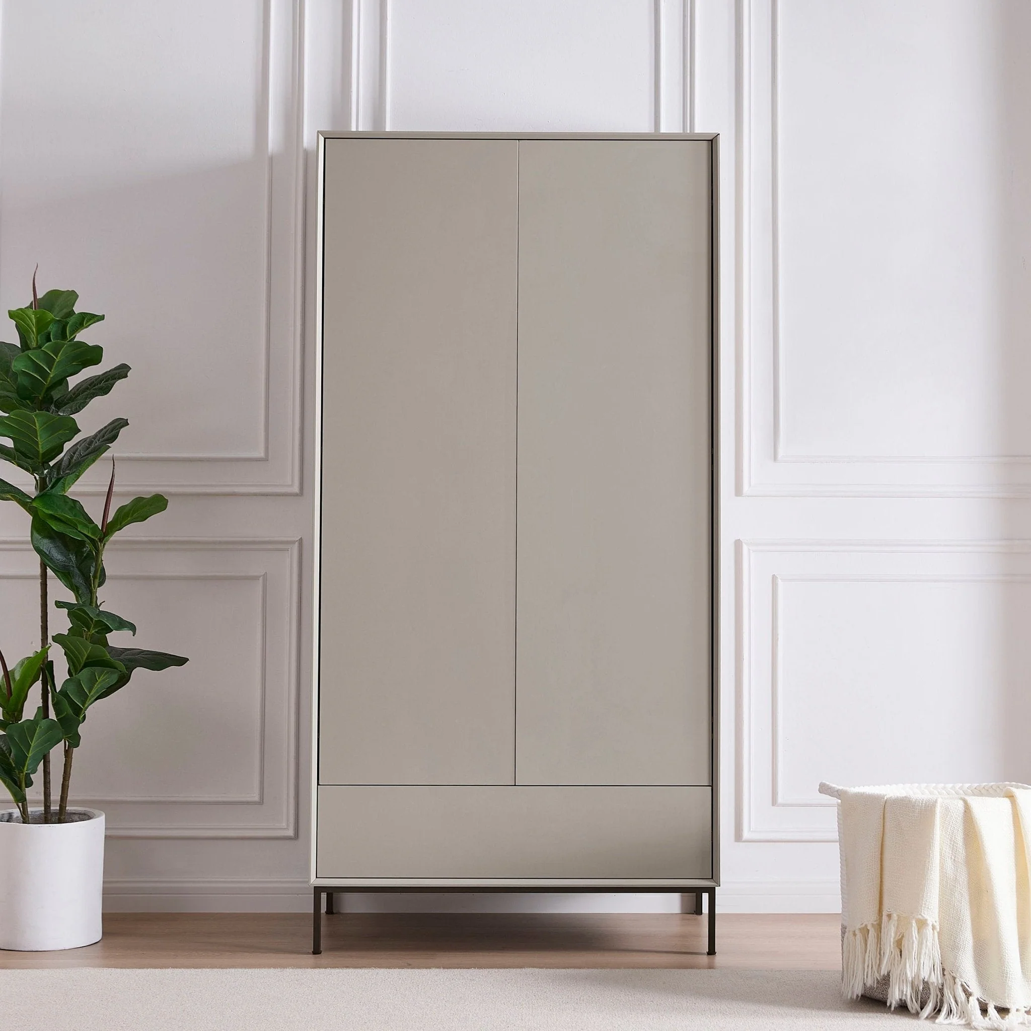Nova 2 Door Wardrobe with Drawer - Taupe - Image 2