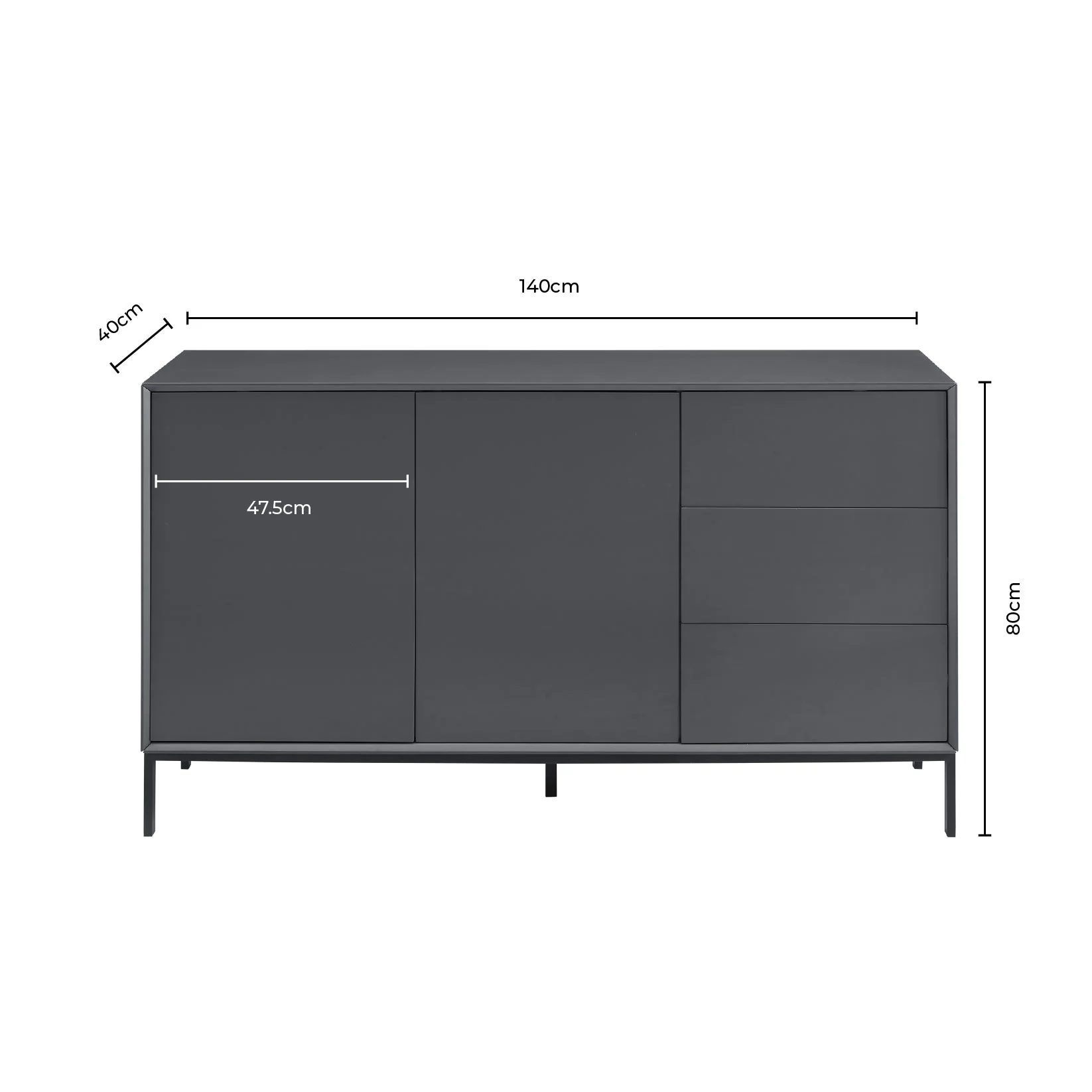 Nova Large Sideboard with Drawers - Charcoal - Image 11