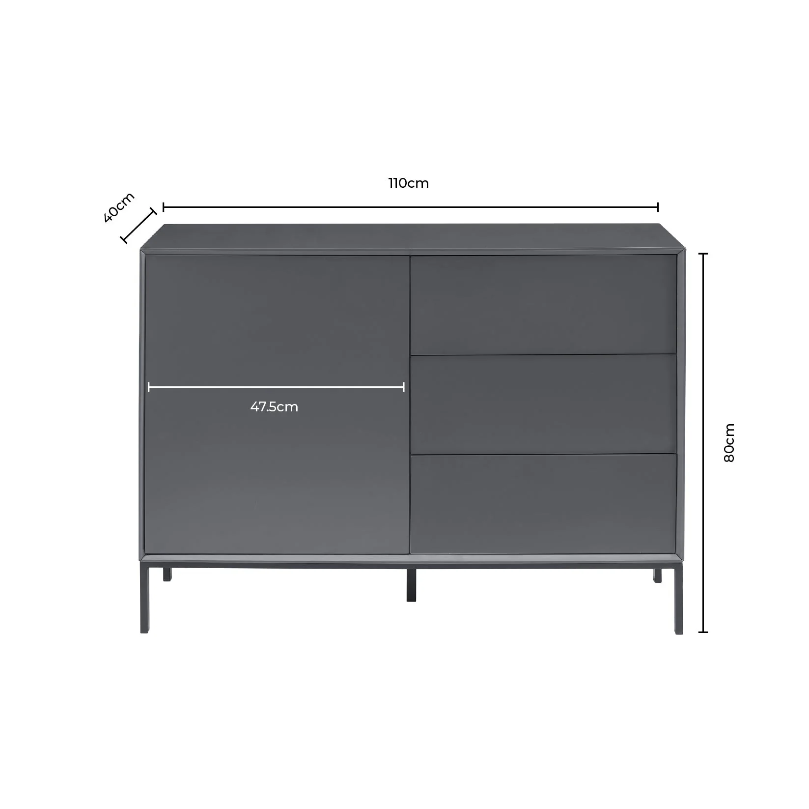 Nova Small Sideboard with Drawers - Charcoal - Image 12