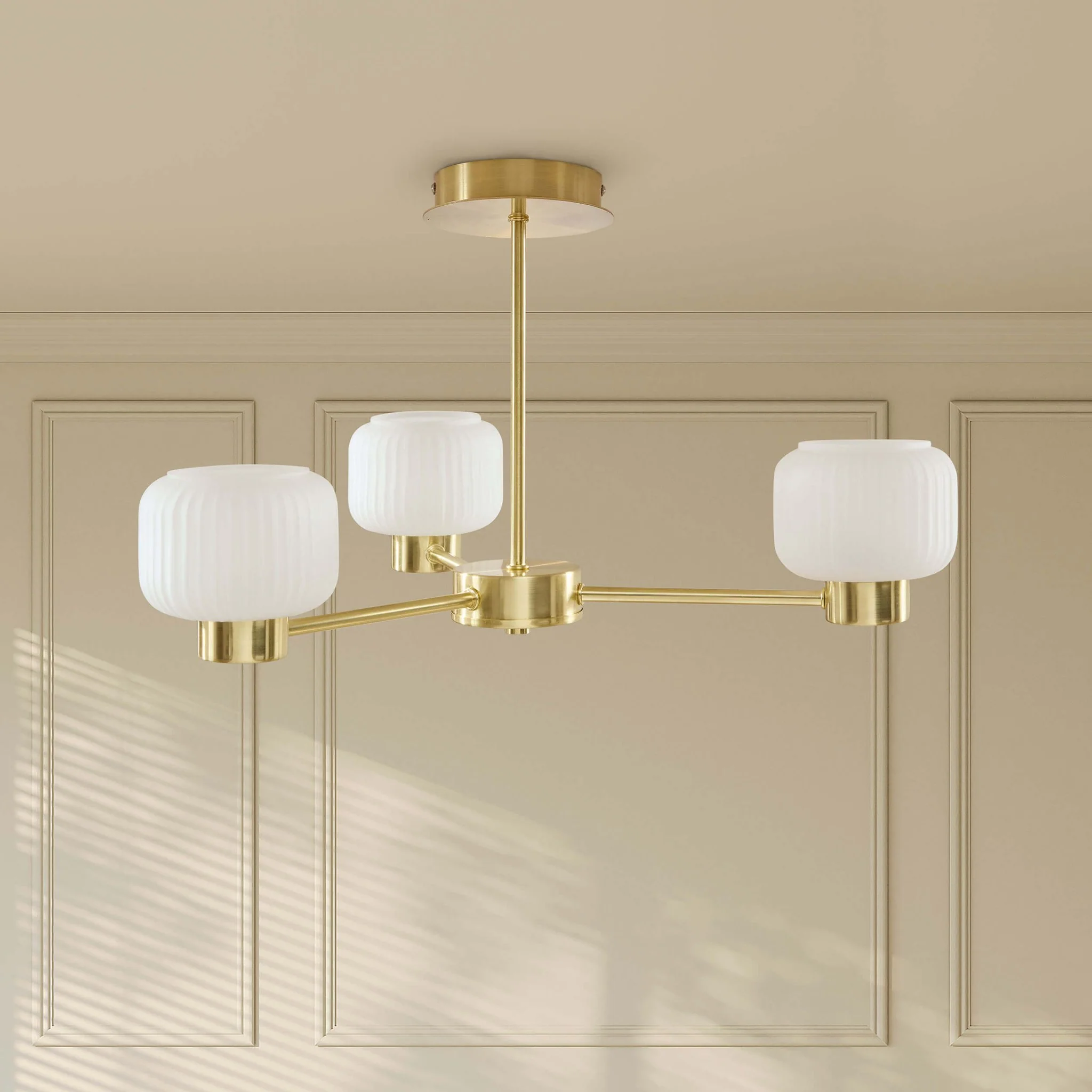 Octavia Ribbed Glass 3 Light Chandelier - Brass - Image 2