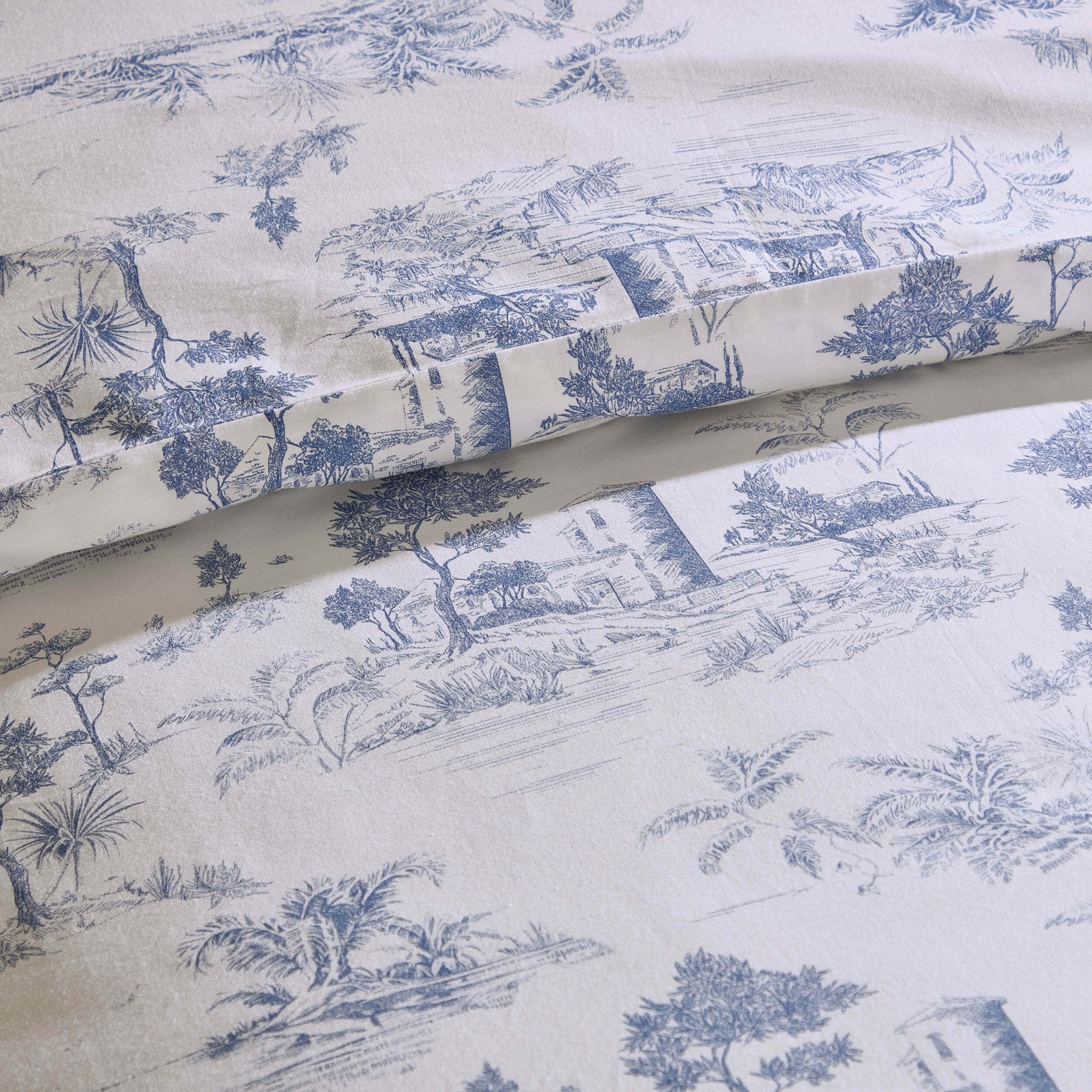 Ophelia Toile Print 100% Cotton 200 Thread Count Duvet Cover & Pillowcase Set - Light Blue - Image 5