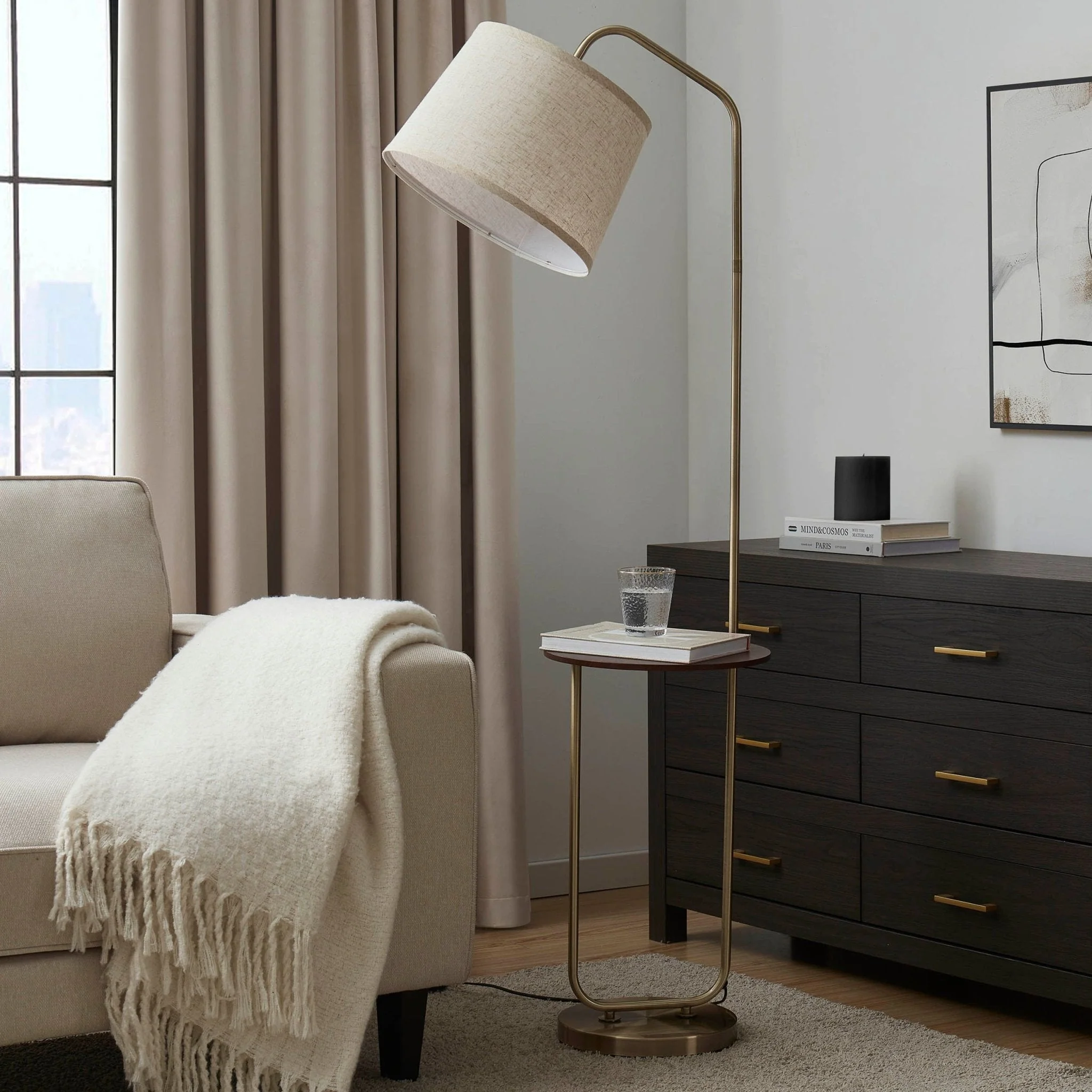 Orianna Floor Lamp with Side Table - Gold - Image 2