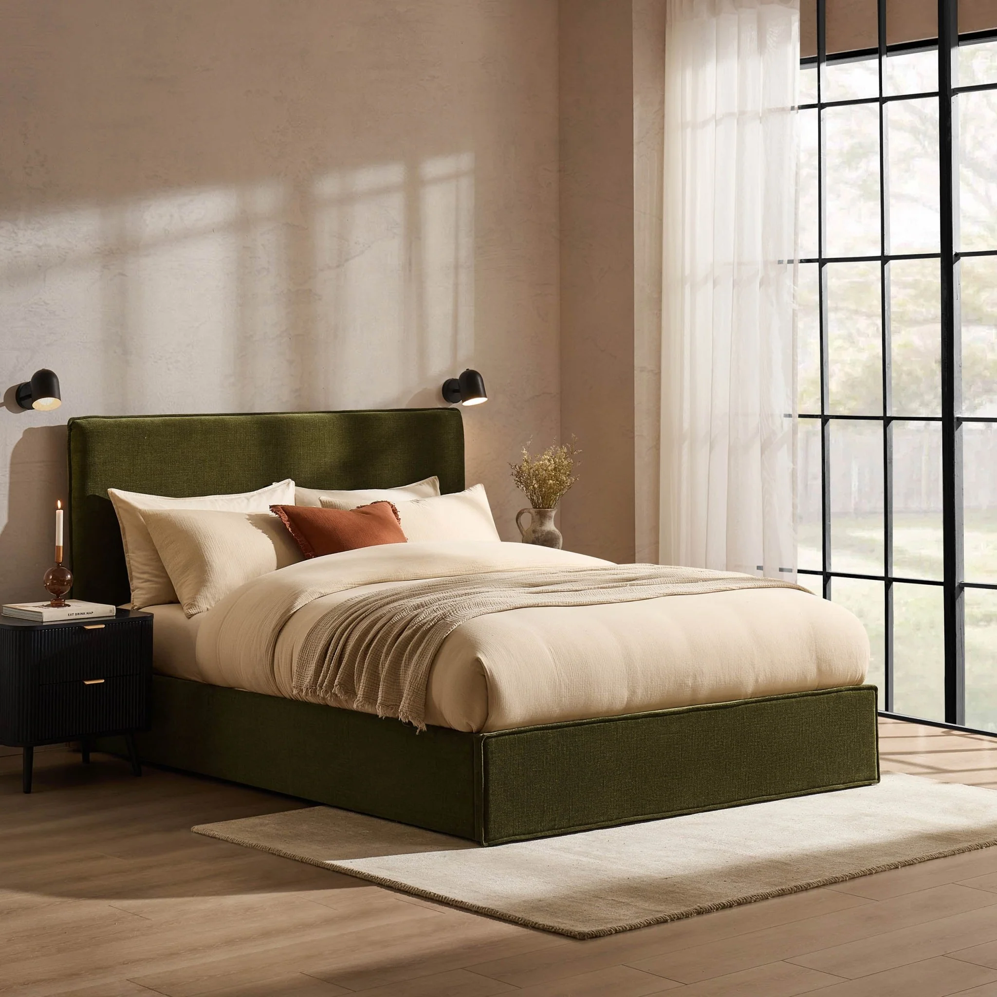 Oslo Ottoman Storage Bed - Chenille Olive - Image 3