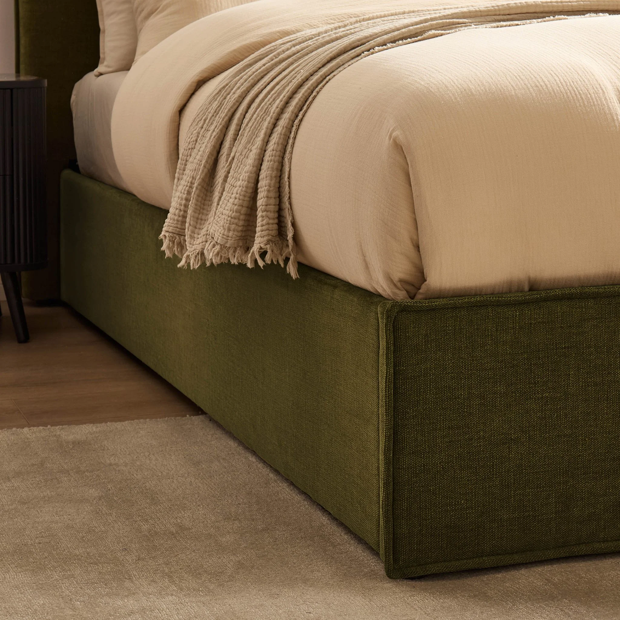 Oslo Ottoman Storage Bed - Chenille Olive - Image 8