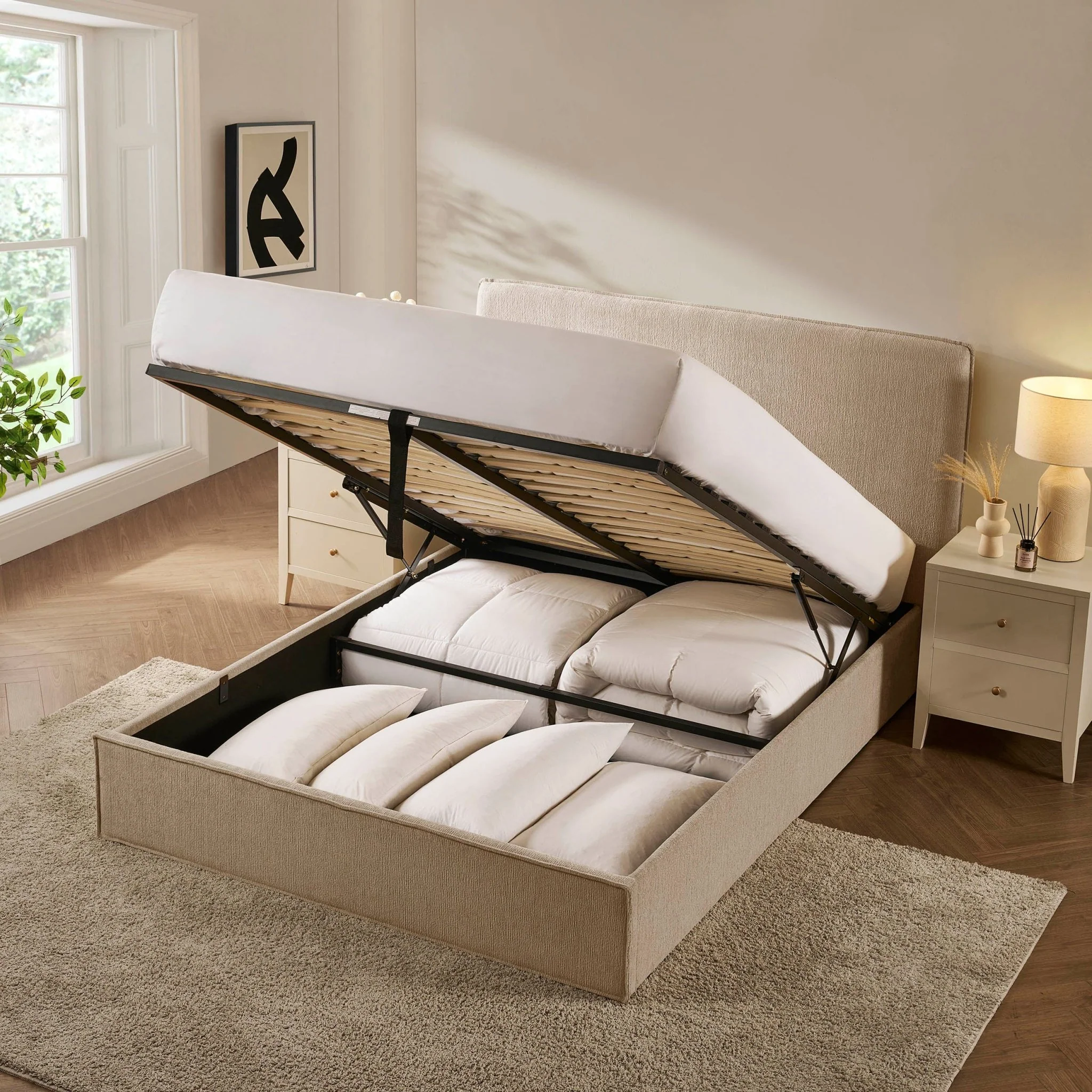 Oslo Ottoman Storage Bed - Textured Oatmeal - Image 6