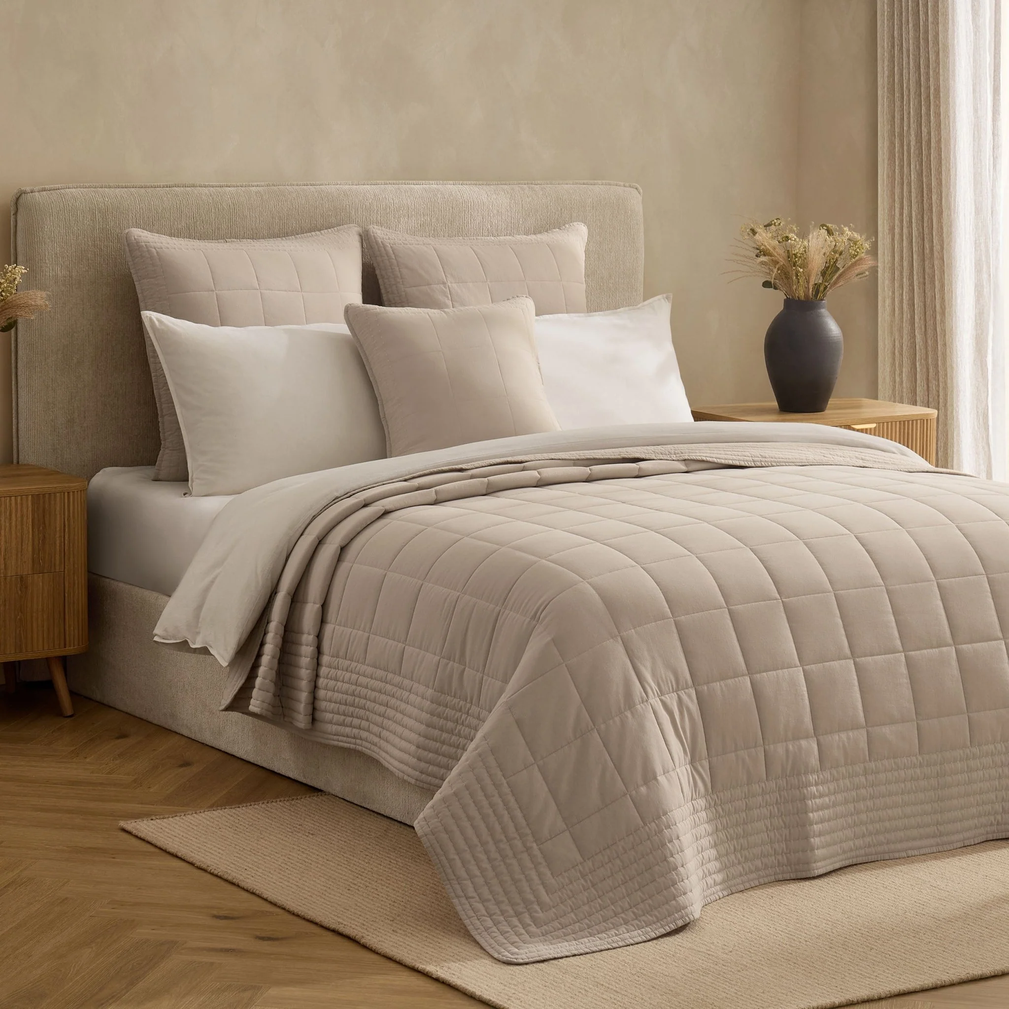 Oxford Cotton Rich Quilted Bedspread - Champagne