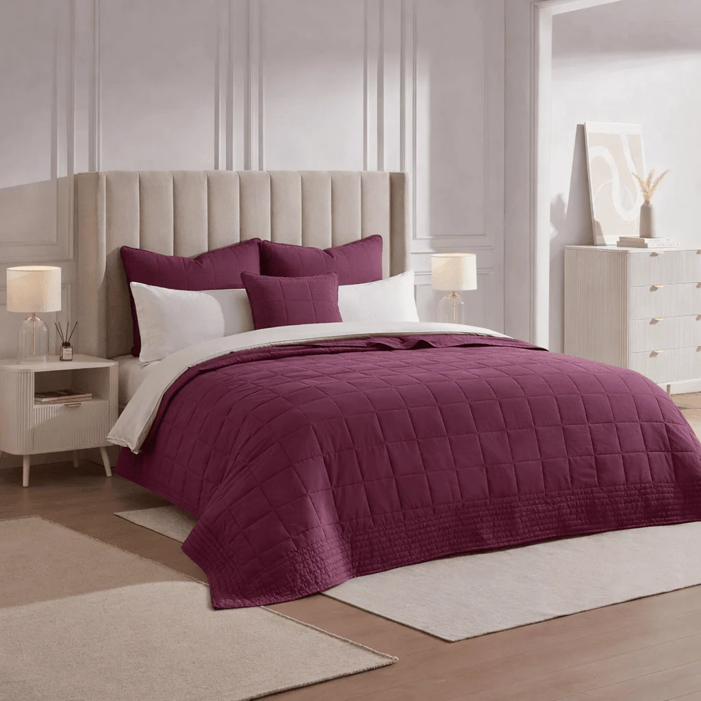 Oxford Pure Cotton Quilted Bedspread - Aubergine