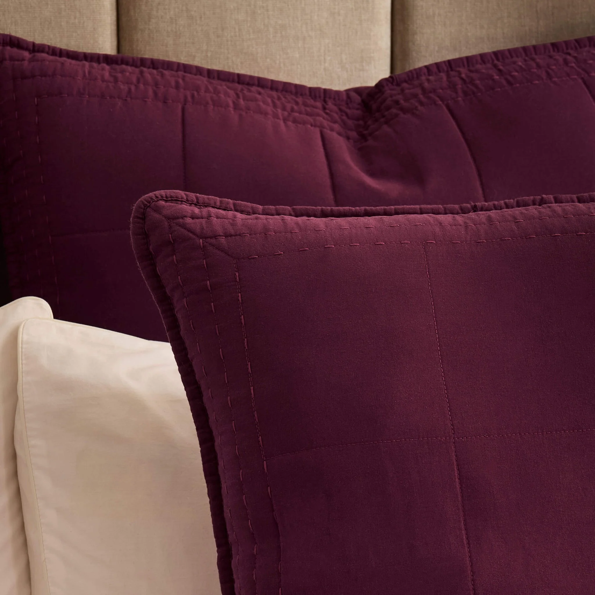 Oxford Cotton Rich Quilted Cushion Cover - Aubergine - Image 2