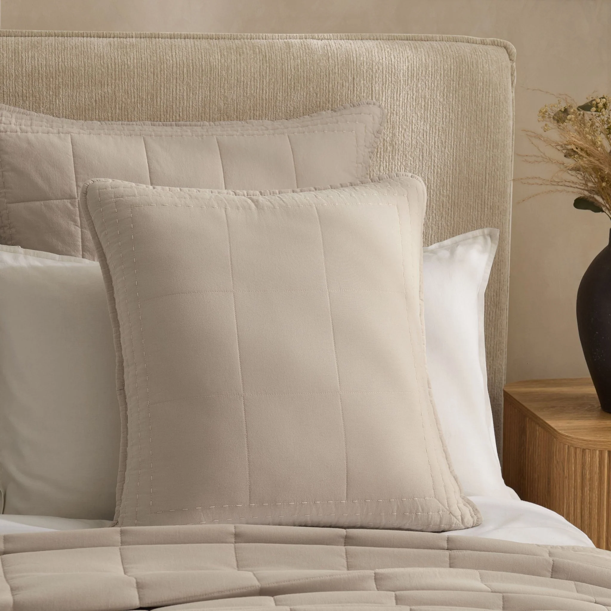 Oxford Cotton Rich Quilted Cushion Cover - Champagne