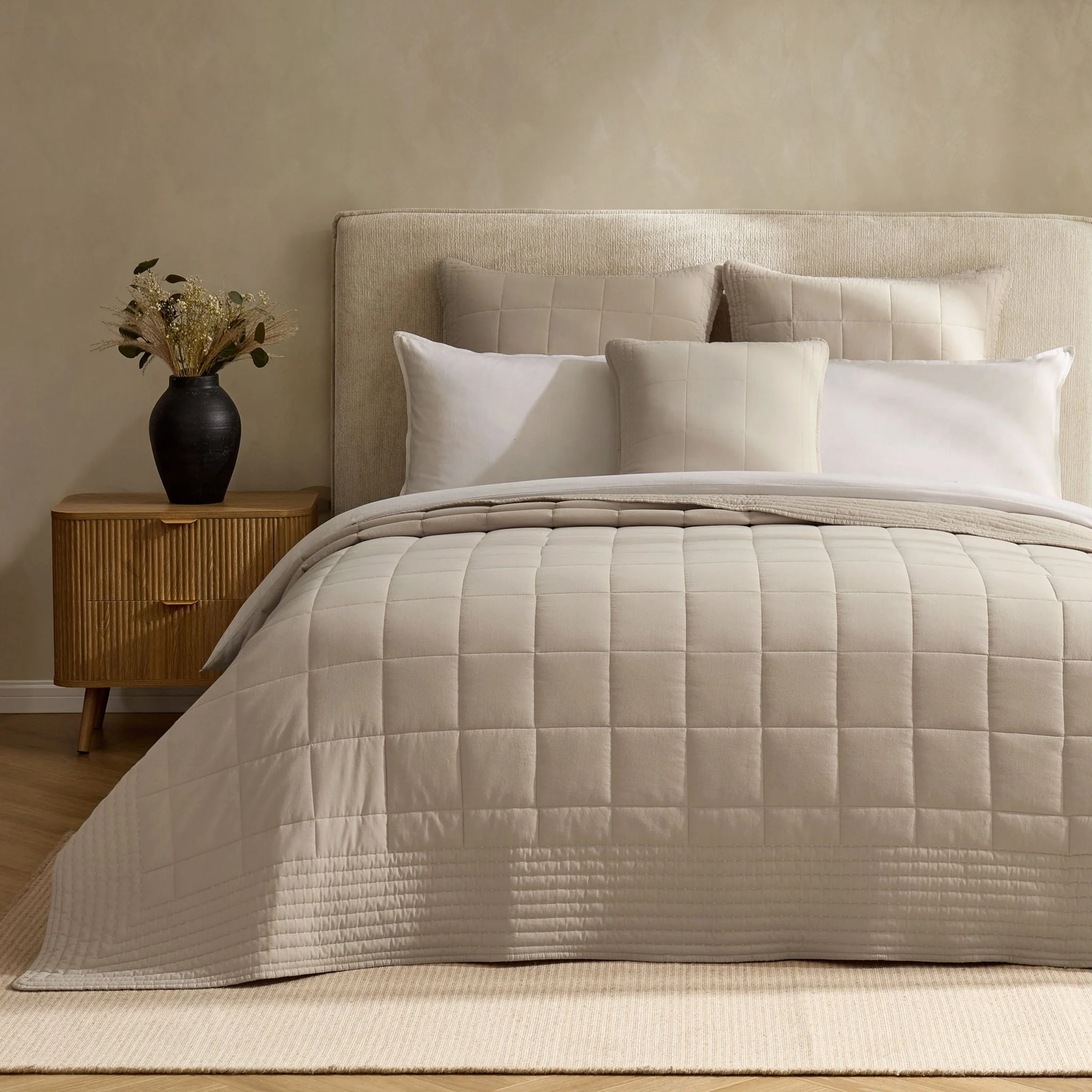 Oxford Cotton Rich Quilted Cushion Cover - Champagne - Image 3