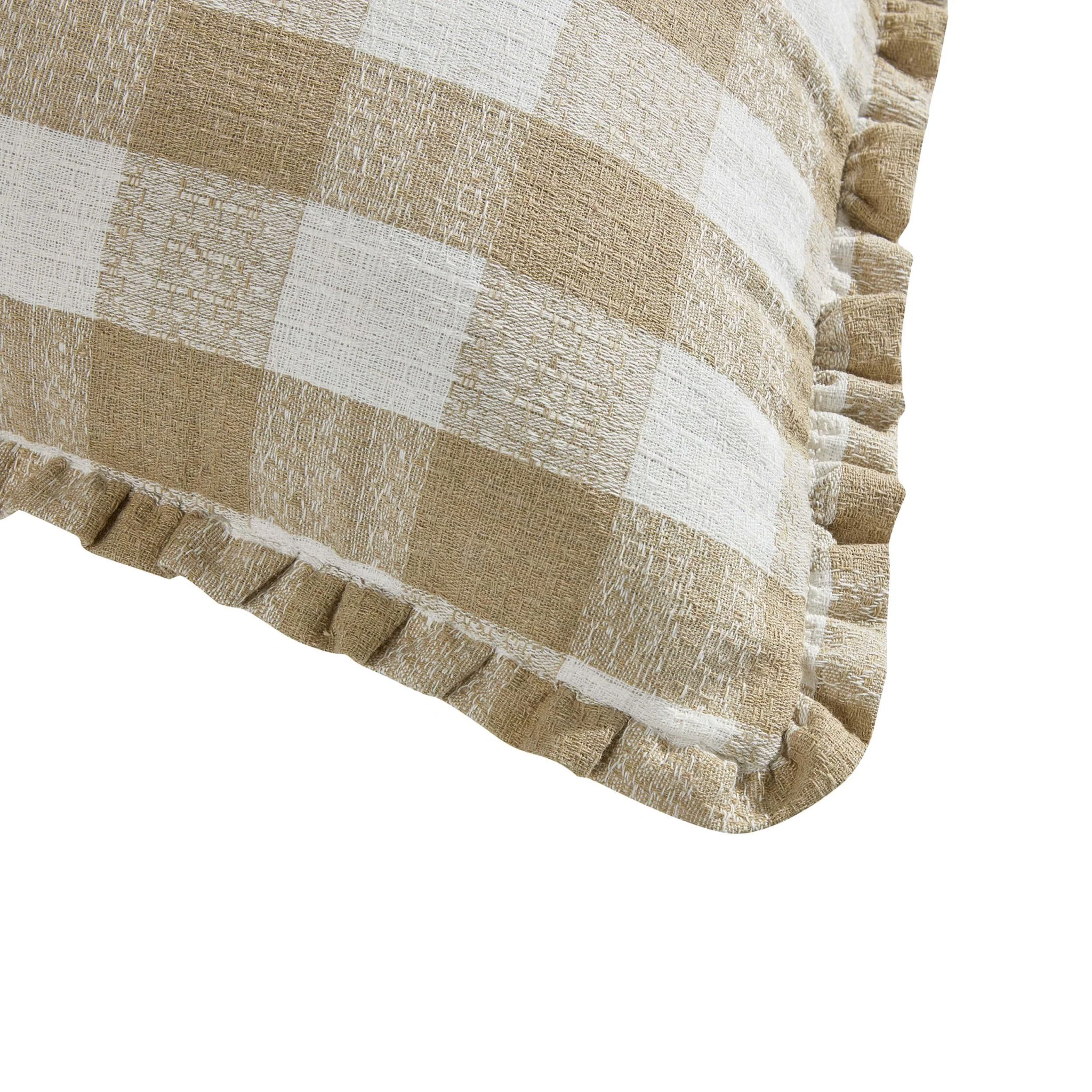 Pack of 2 Gingham Frill Edge Waterproof Outdoor Cushion Covers - Natural - Image 5