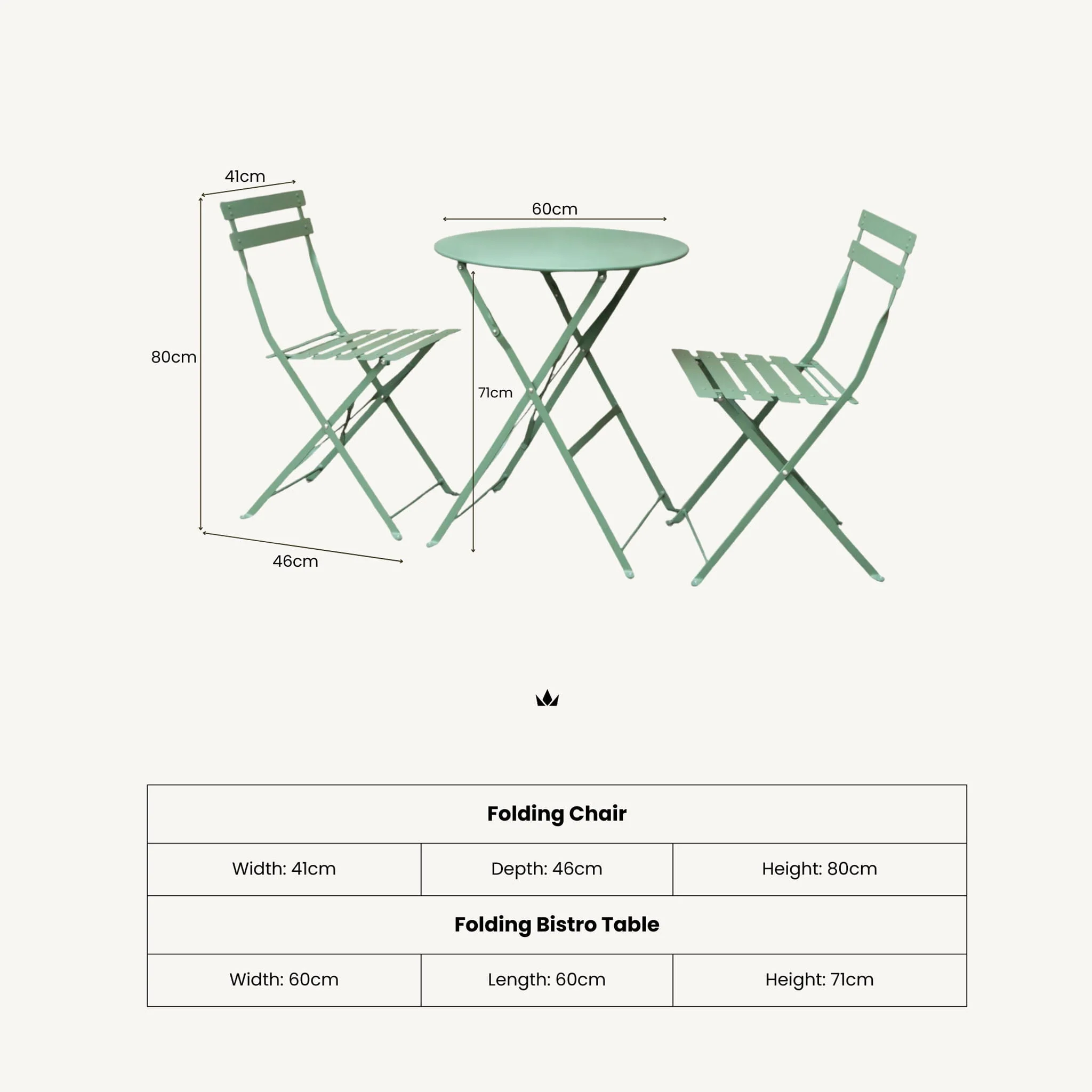 Padstow Outdoor 2 Seater Round Bistro Table and Chairs - Moss - Image 4