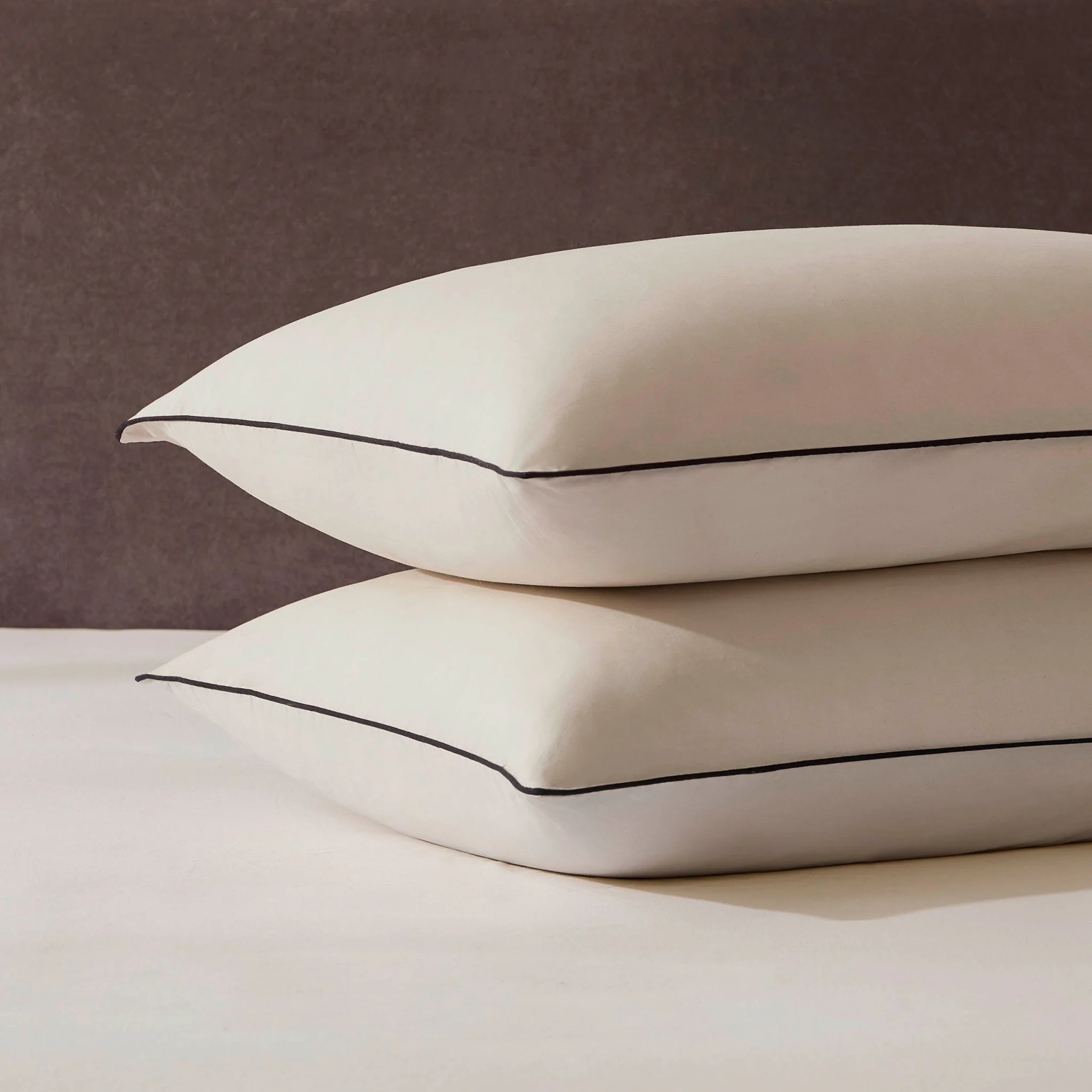 Pair Of Cambridge Pillowcases - 200 Thread Count - Cotton - Natural/Black