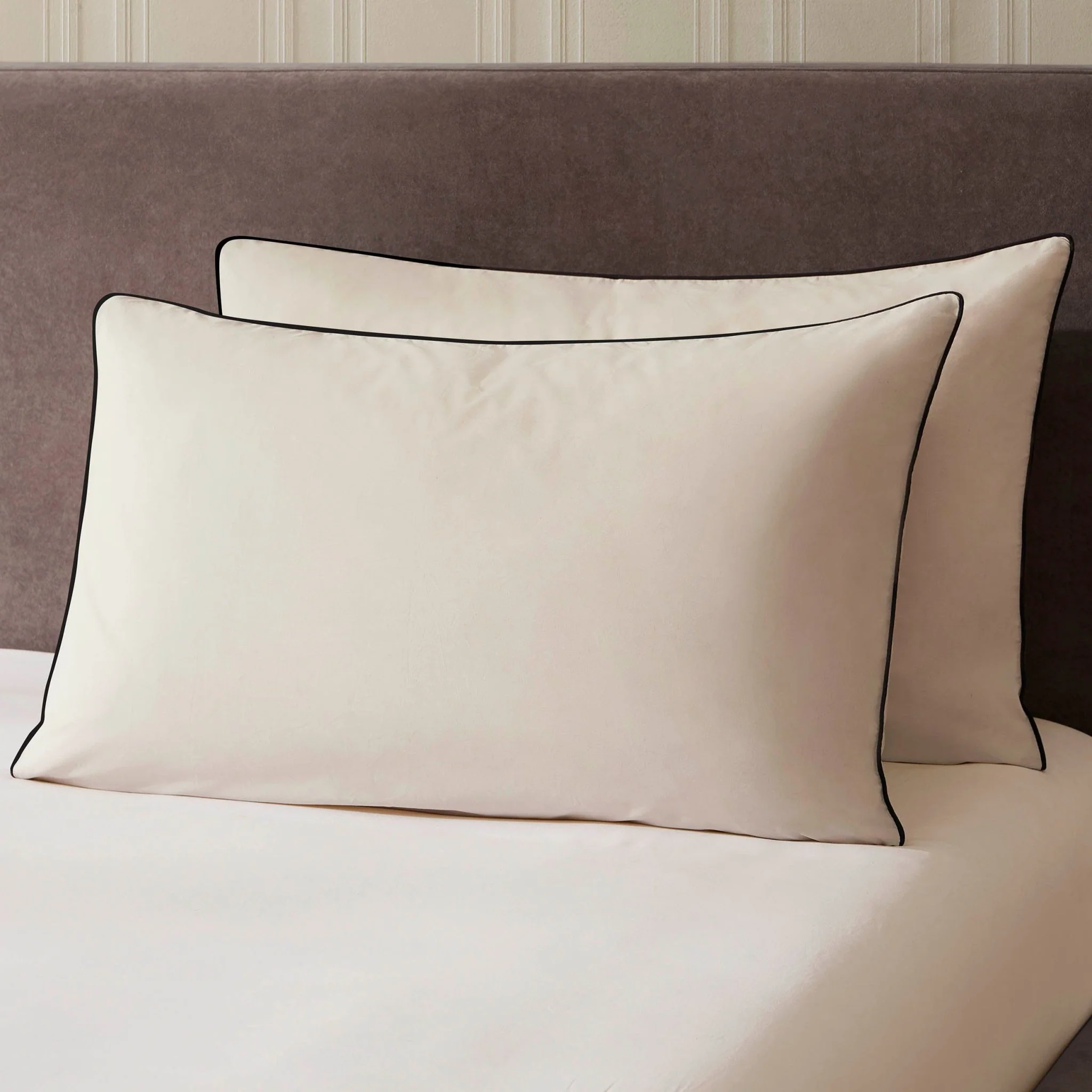 Pair Of Cambridge Pillowcases - 200 Thread Count - Cotton - Natural/Black - Image 4