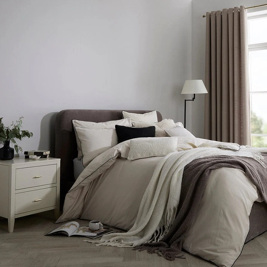 Pair Of Cambridge Pillowcases - 200 Thread Count - Cotton - Natural/Black - Image 6