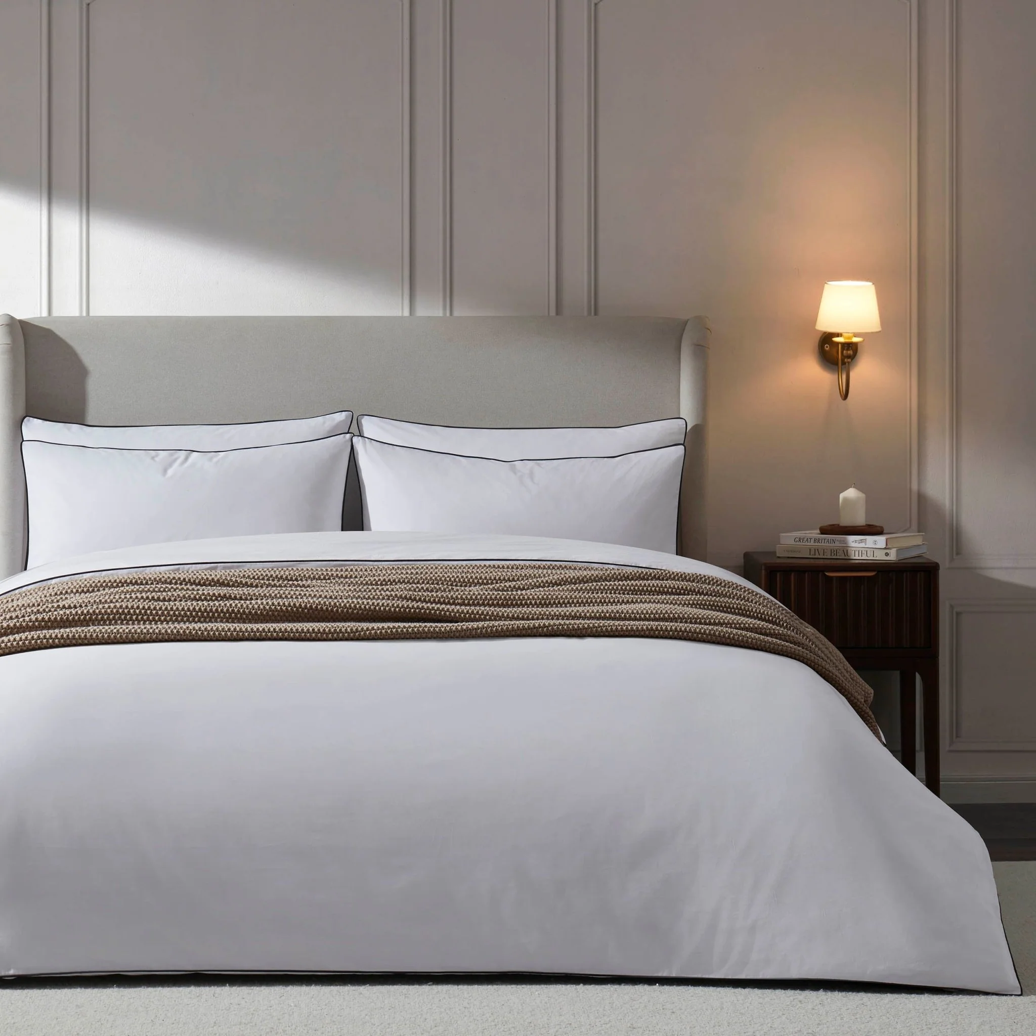 Pair of Cambridge Pillowcases - 200 Thread Count - Cotton - White/Black - Image 5
