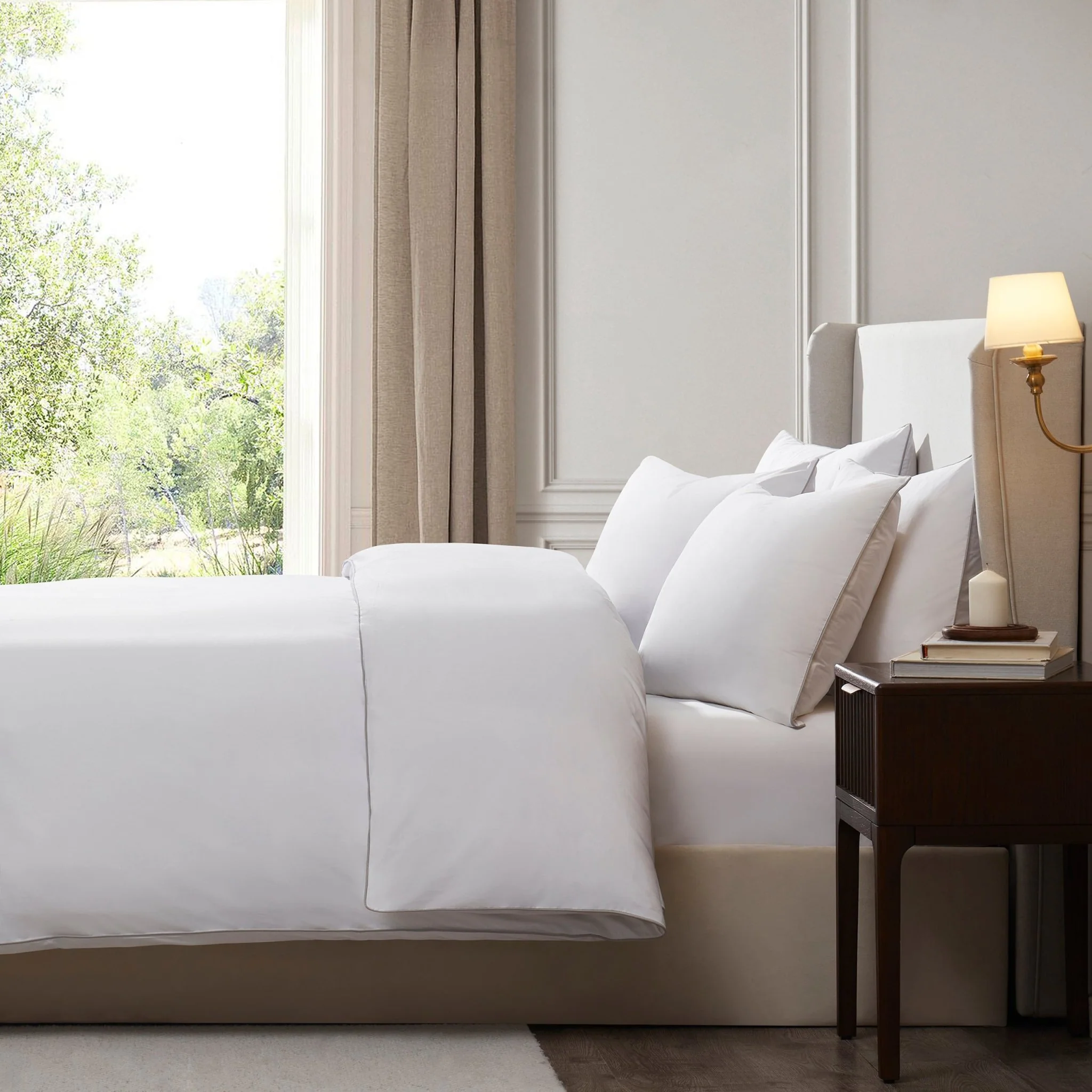 Pair of Cambridge Pillowcases - 200 Thread Count - Cotton - White/Grey - Image 5