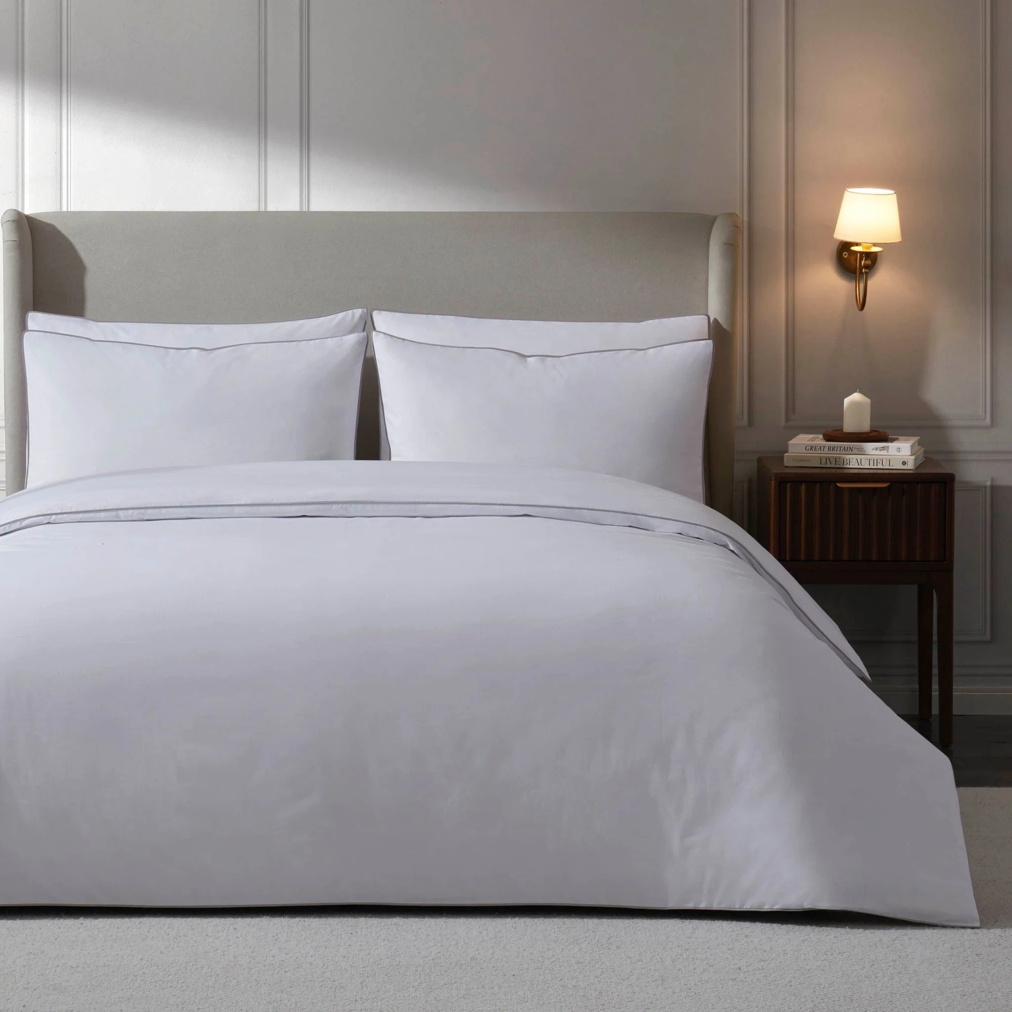 Pair of Cambridge Pillowcases - 200 Thread Count - Cotton - White/Grey - Image 6