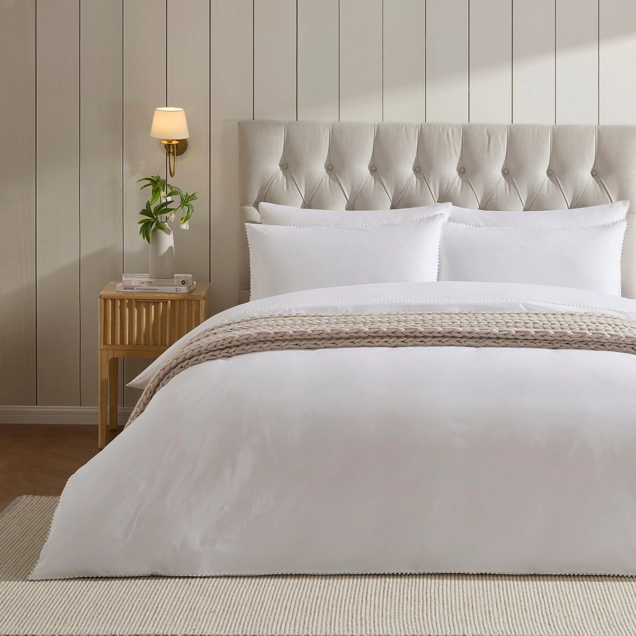 Pair of Girona Pom-Pom Pillowcases - 200 Thread Count - Cotton - White - Image 5