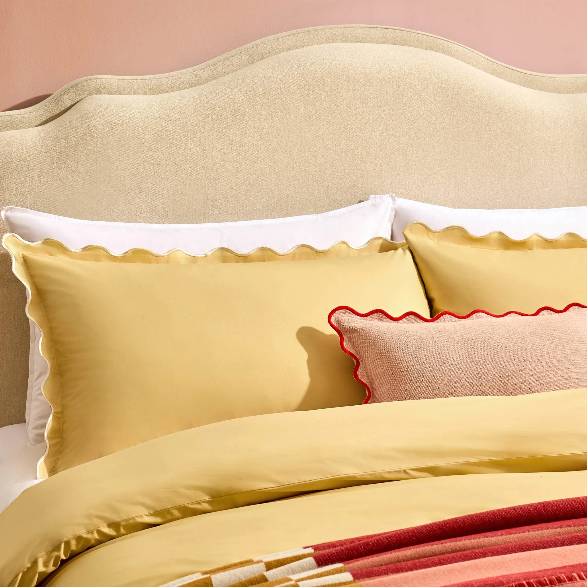 Pair of Grace Embroidered Edge 100% Cotton 200 Thread Count Oxford Pillowcases - Buttermilk