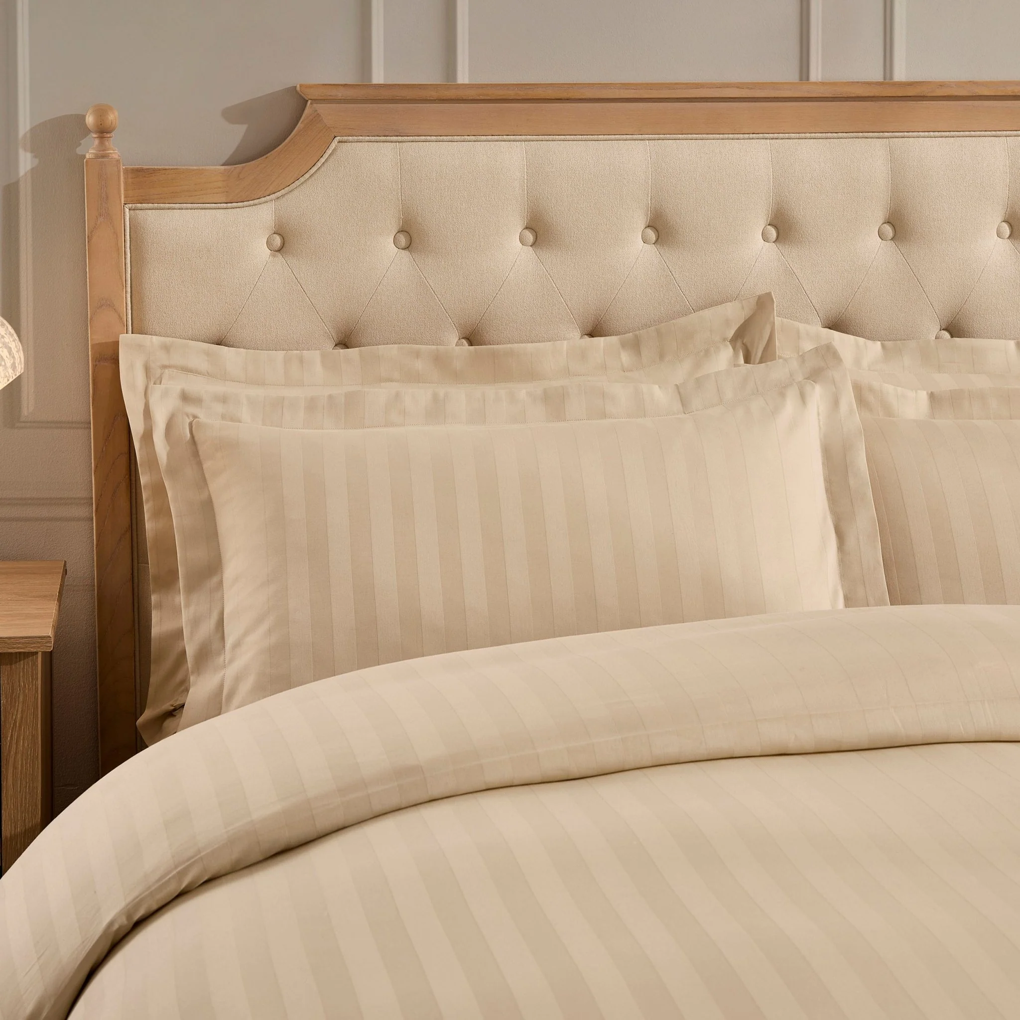 Pair of Hotel Satin Stripe 200 Thread Count Oxford Pillowcases - Champagne