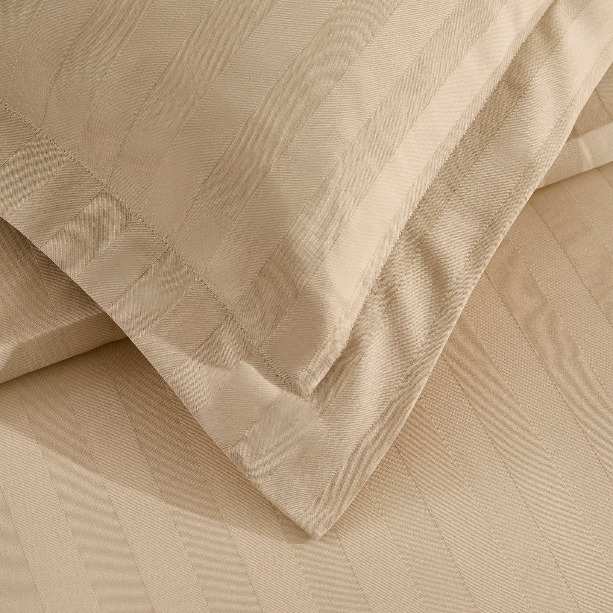 Pair of Hotel Satin Stripe 200 Thread Count Oxford Pillowcases - Champagne - Image 5