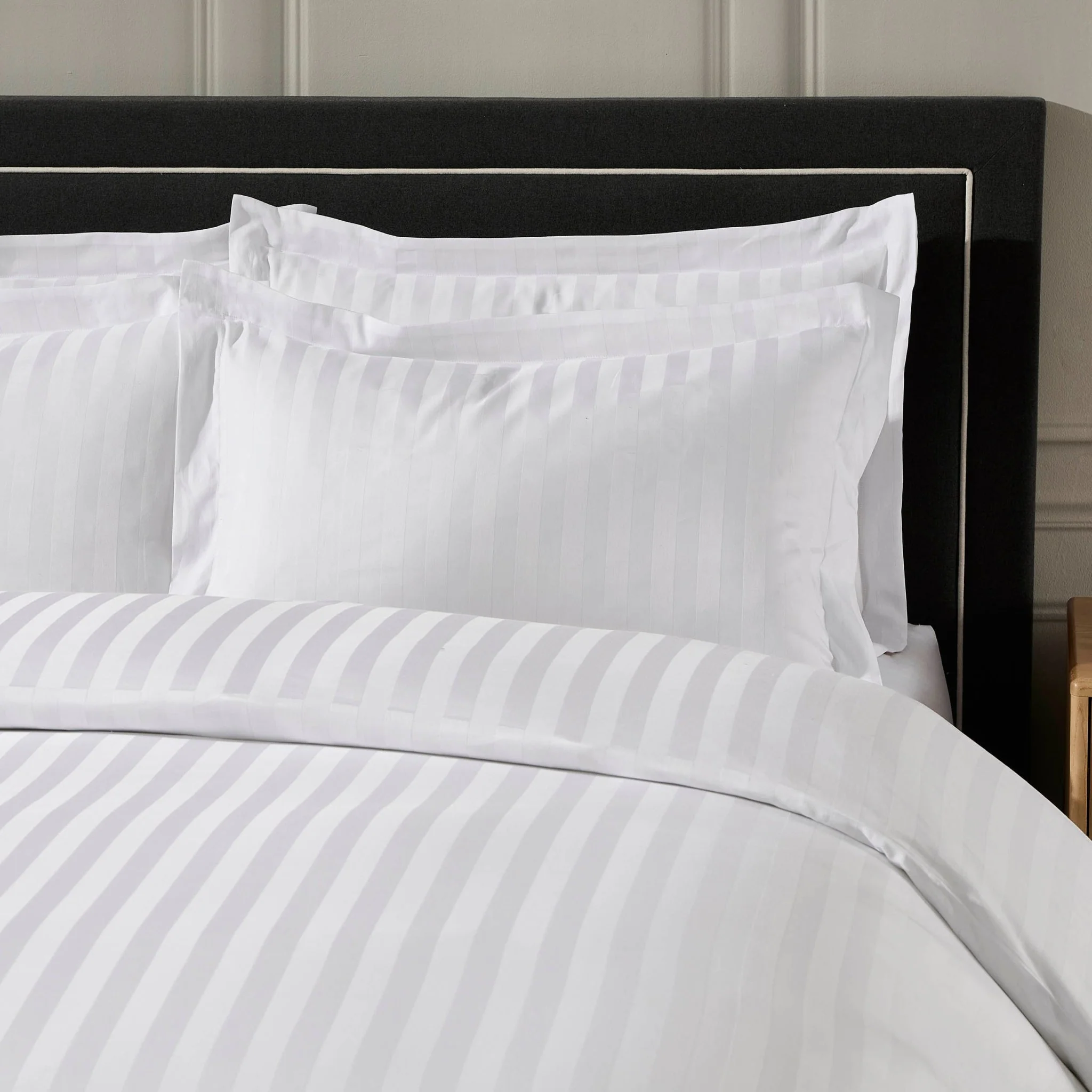 Pair of Hotel Satin Stripe 200 Thread Count Oxford Pillowcases - White