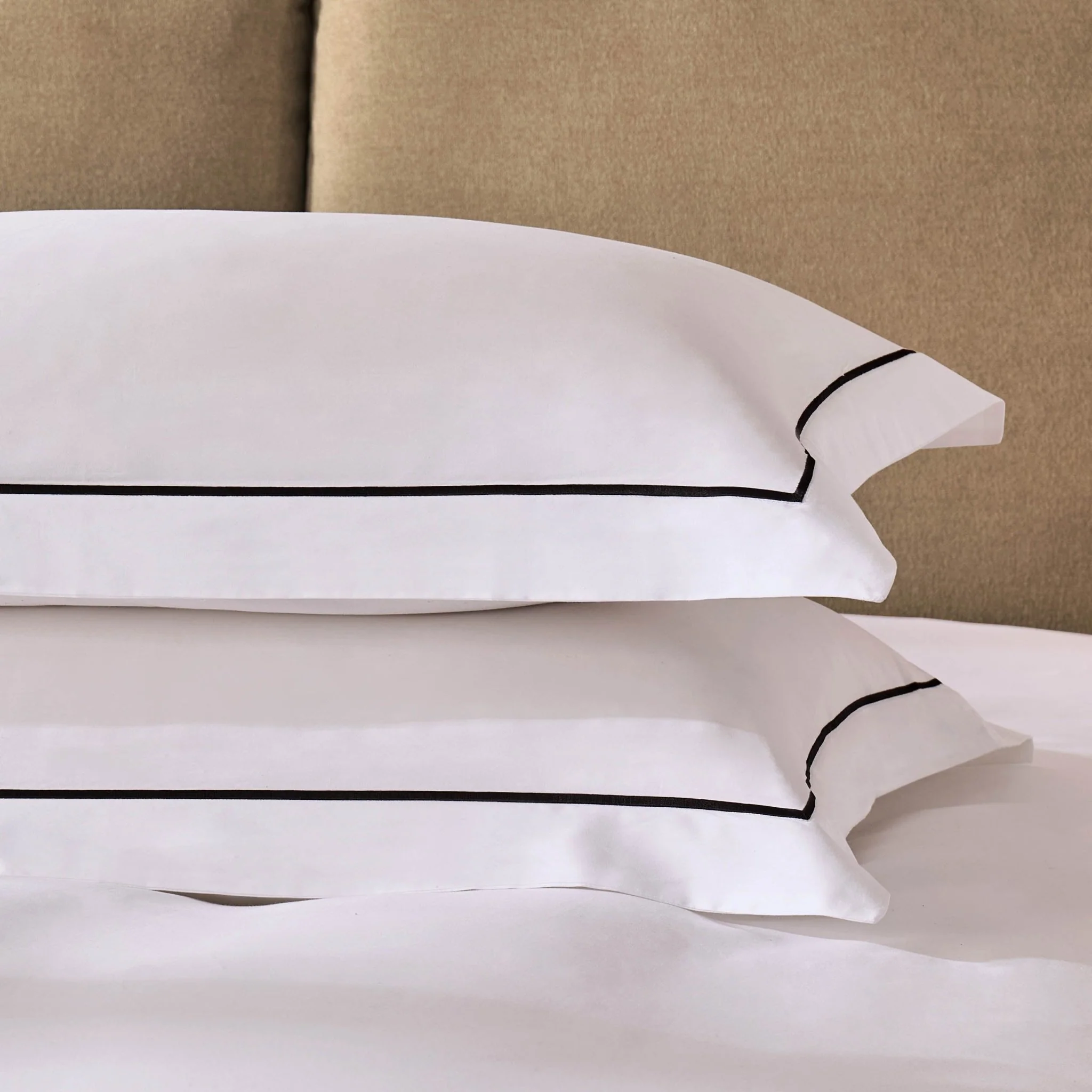 Pair of Islington 300 Thread Count Embroidered Oxford Pillowcases - White/Black