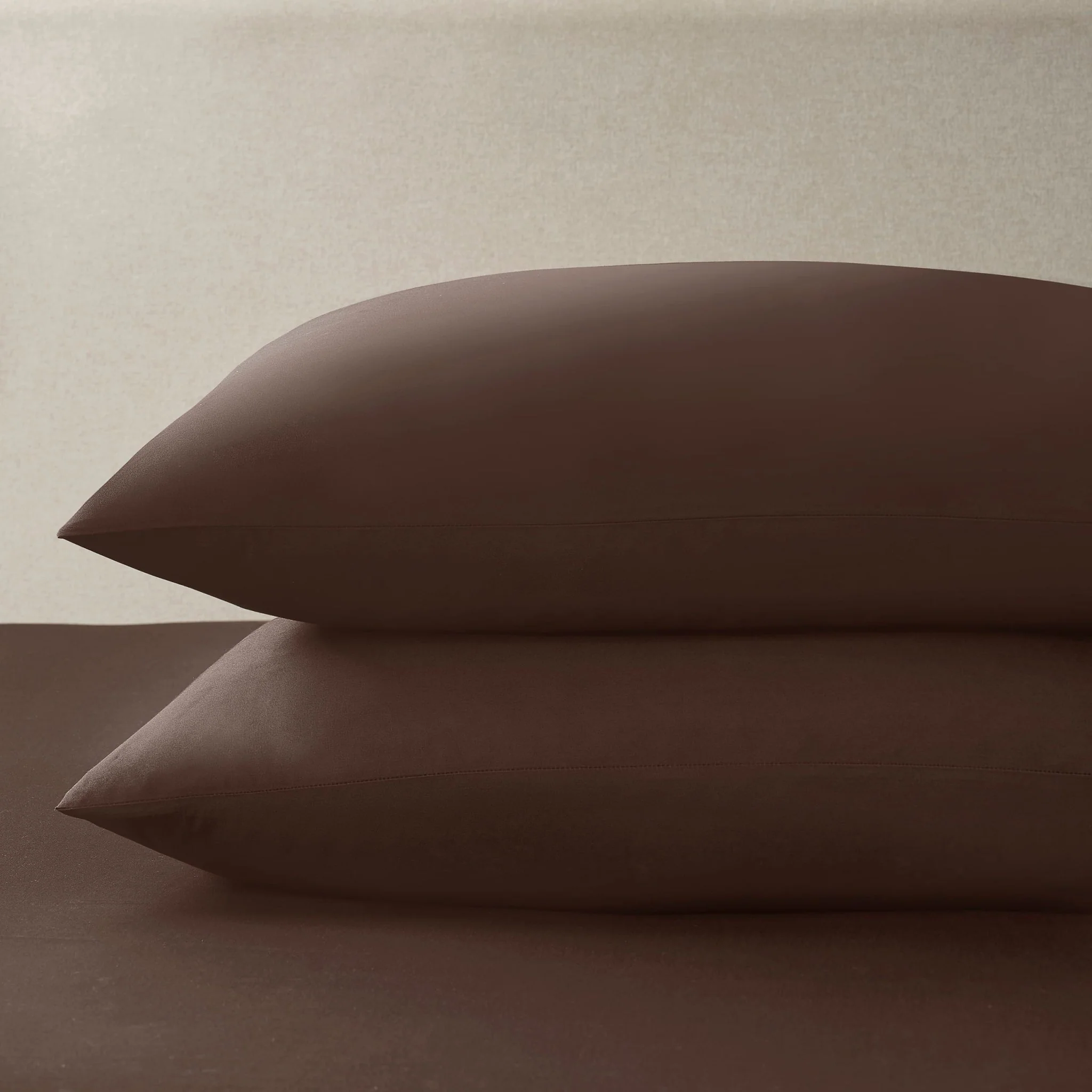 Pair of Plain-Dye Classic Pillowcases - 200 Thread Count - Chocolate - Image 2