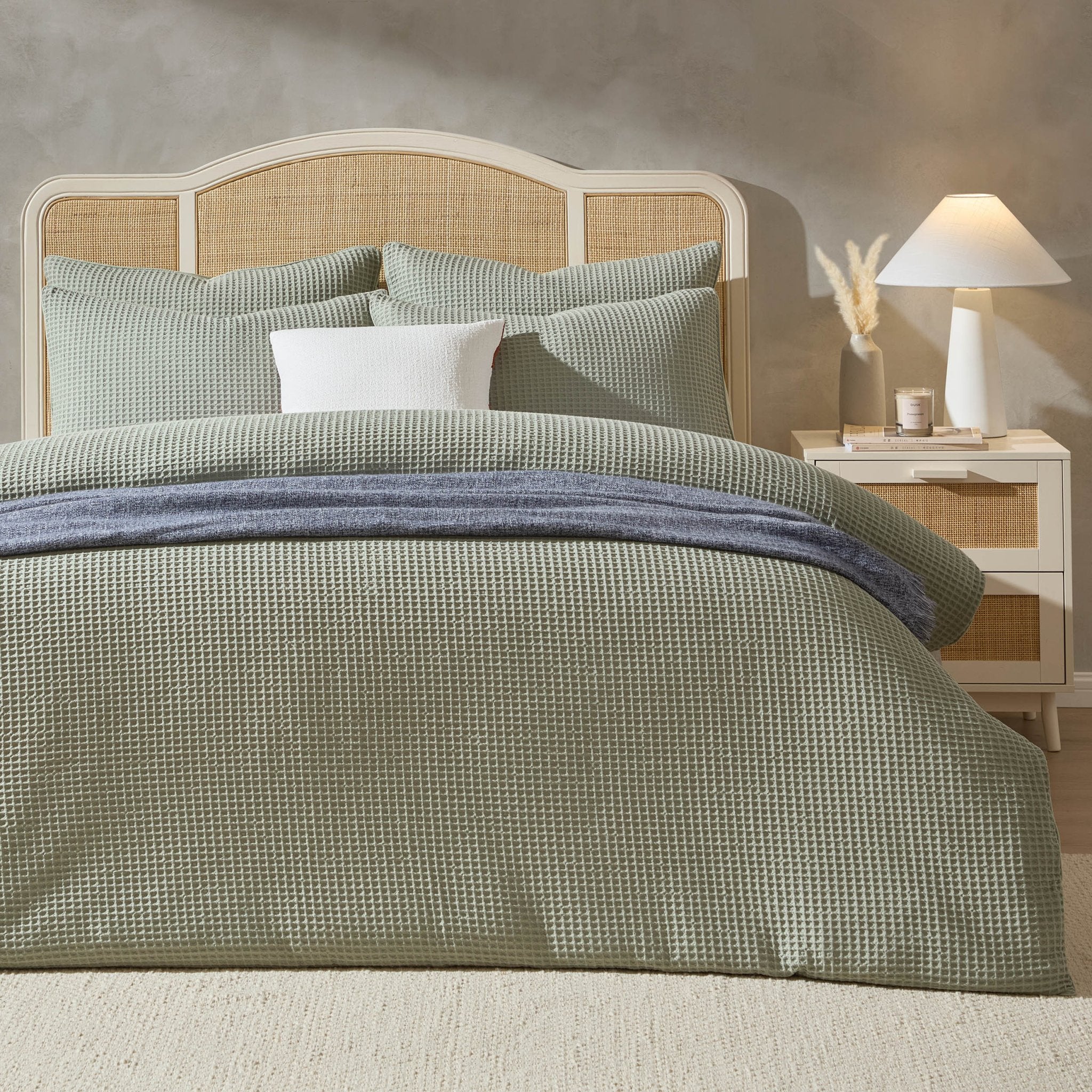 Portofino Waffle 100% Cotton Pair of Pillowcases 200 Thread Count - Sage Green - Image 3