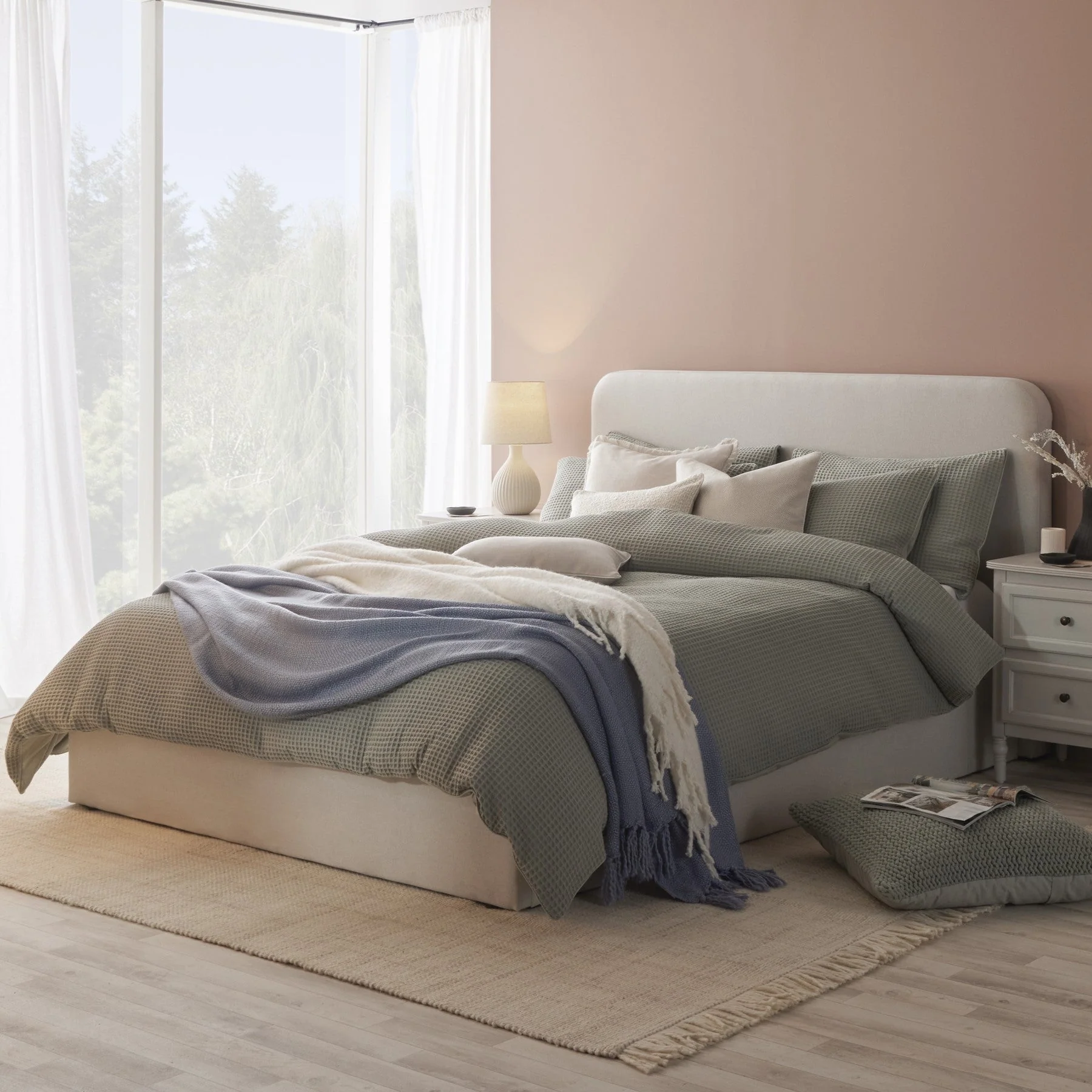 Portofino Waffle 100% Cotton Pair of Pillowcases 200 Thread Count - Sage Green - Image 8