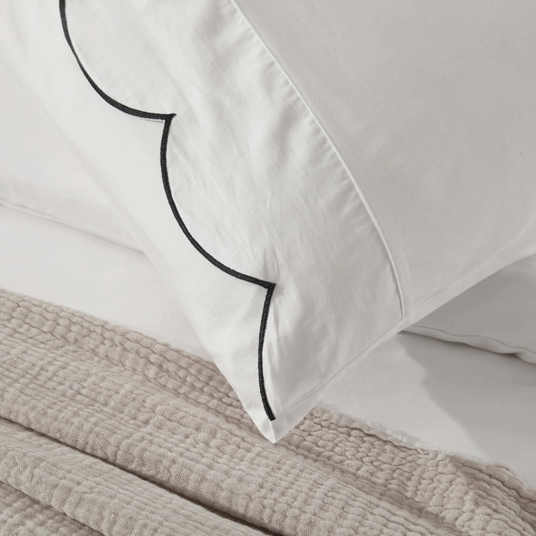 Pair of Simone Scallop Embroidered Edge Classic Pillowcase - Off White/Black - Image 5