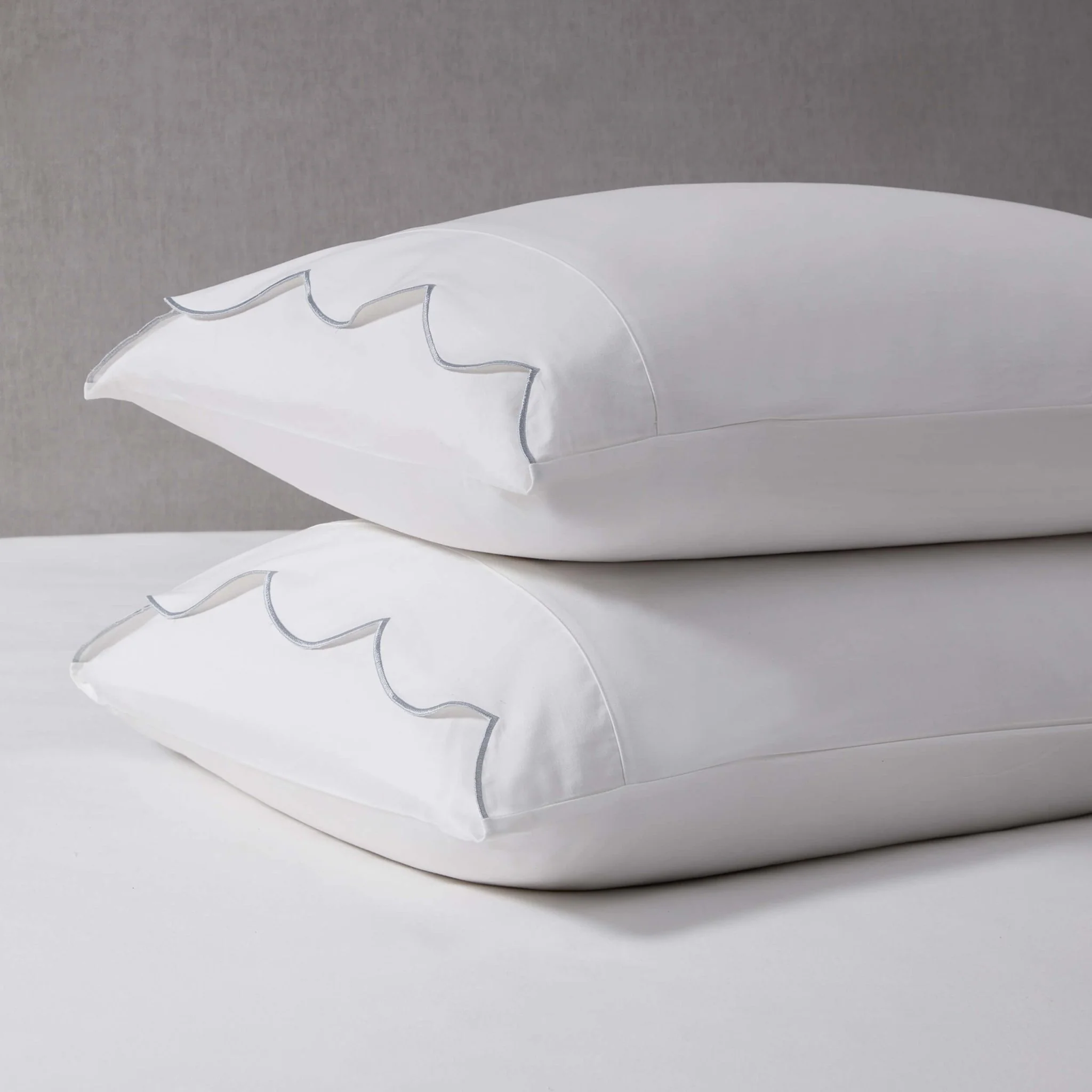Pair of Simone Scallop Embroidered Edge Classic Pillowcase - White/Blue