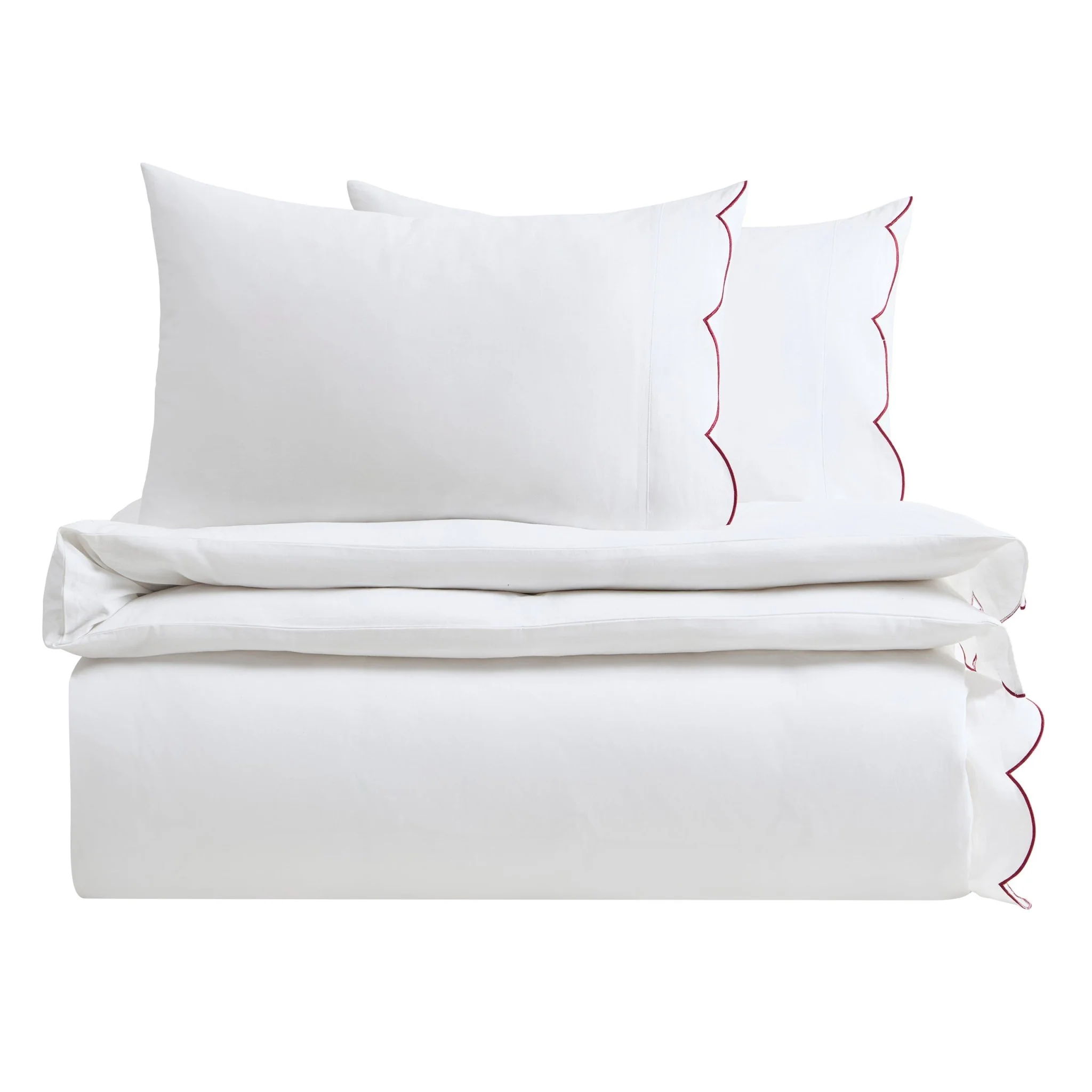 Pair of Simone Scallop Embroidered Edge Pillowcases 220 Thread Count - White/Berry - Image 6
