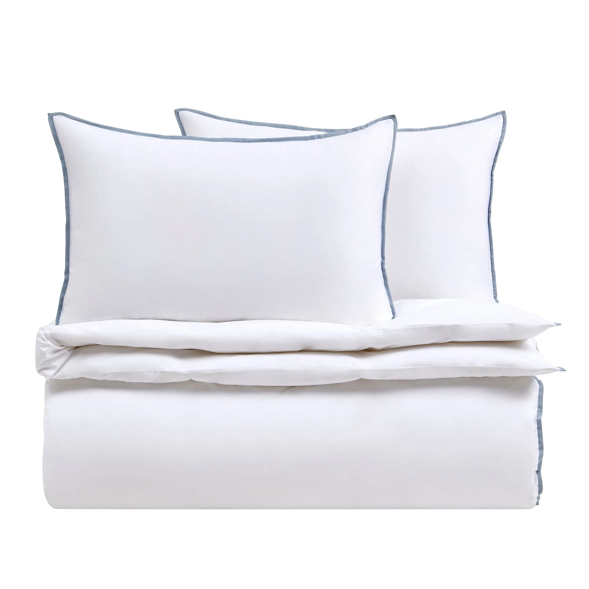 Pair of Super Soft Bamboo 300 Thread Count Cotton Plain Dye Classic Pillowcases - White/ Blue - Image 5