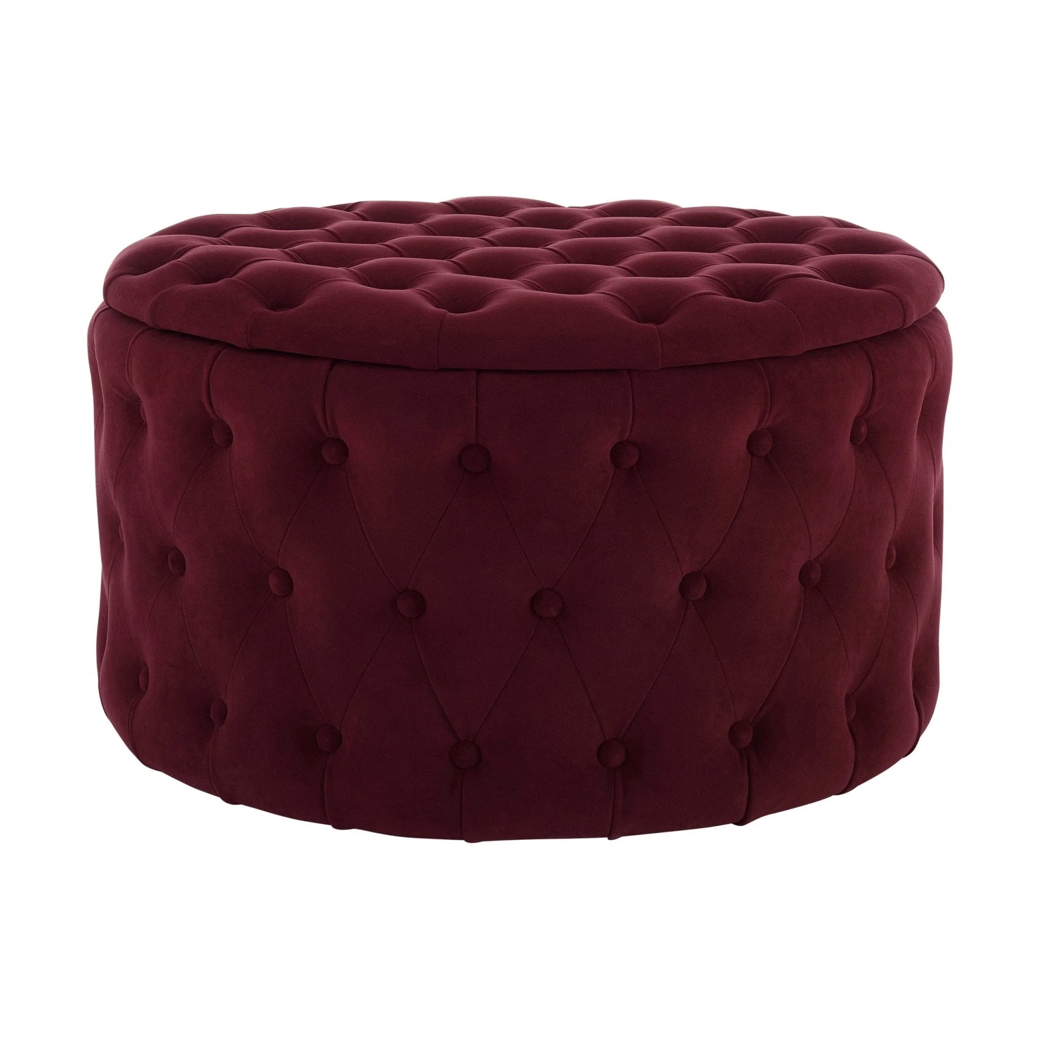 Paisley Buttoned Round Storage Pouffe - Berry - Image 2