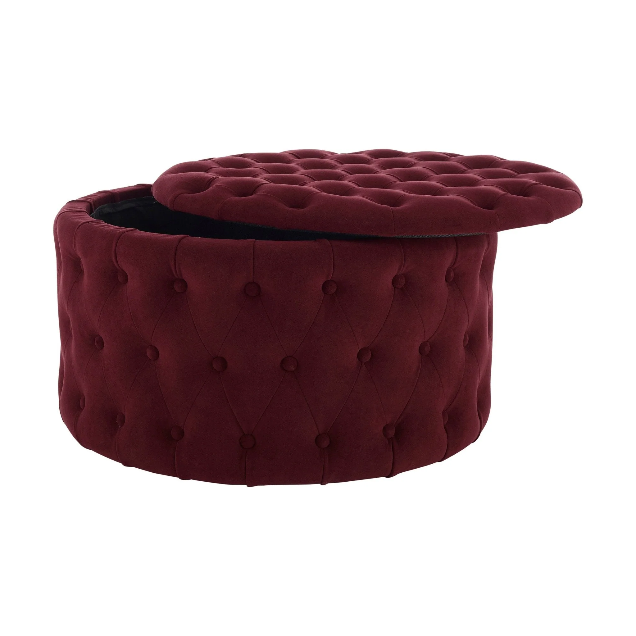 Paisley Buttoned Round Storage Pouffe - Berry - Image 3