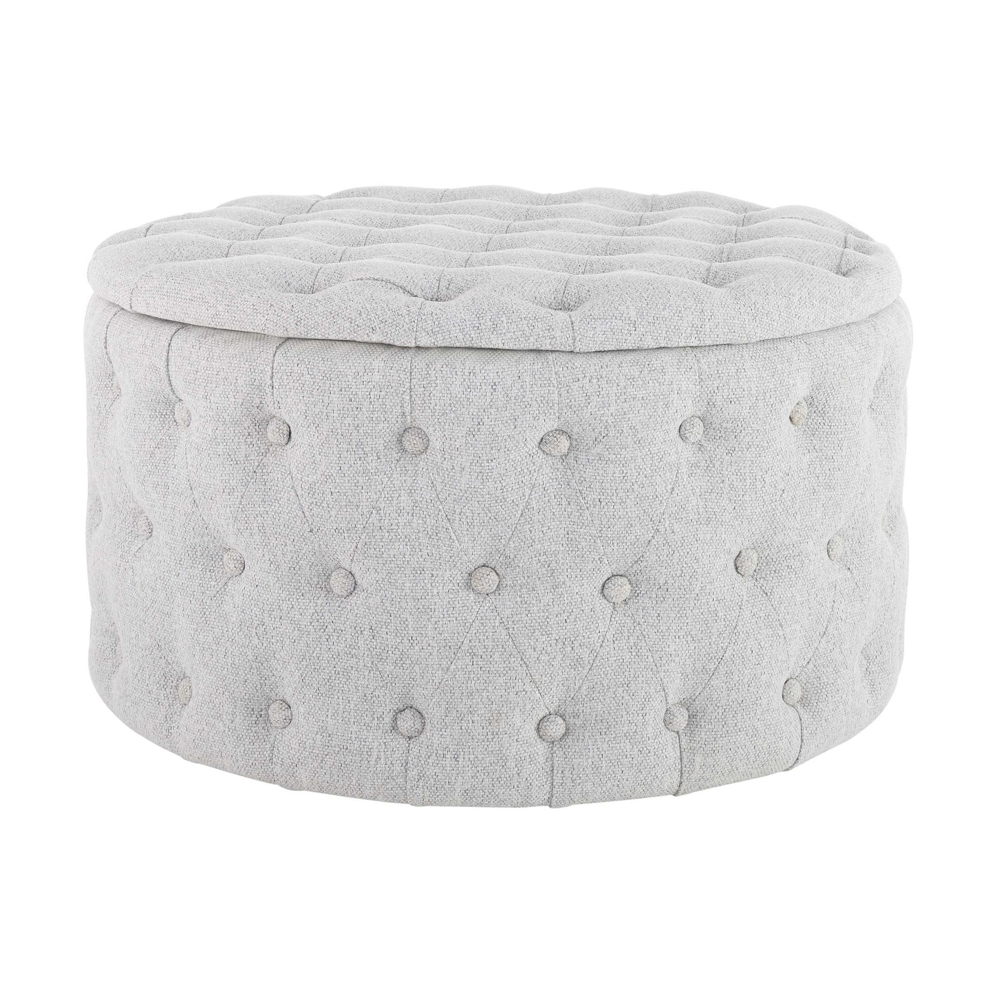 Paisley Buttoned Round Storage Pouffe - Light Grey - Image 2